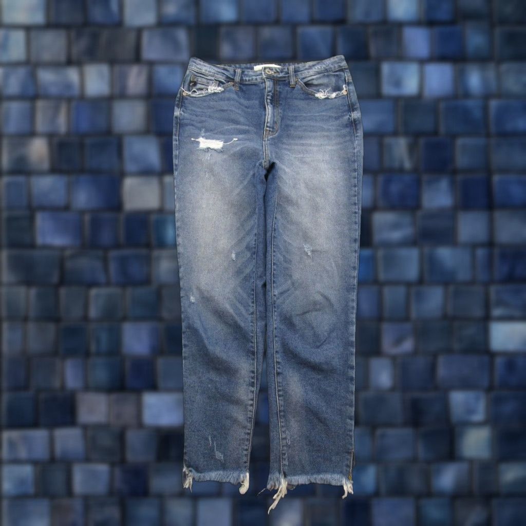 Vintage Kancan Distressed Denim High Rise Raw Cut Off Hem Ankle Jeans 27 Blue Womens Jeans Size 27 Distressed Denim Ankle KanCan Size 27" / US 4 / IT 40 - 1 Thumbnail