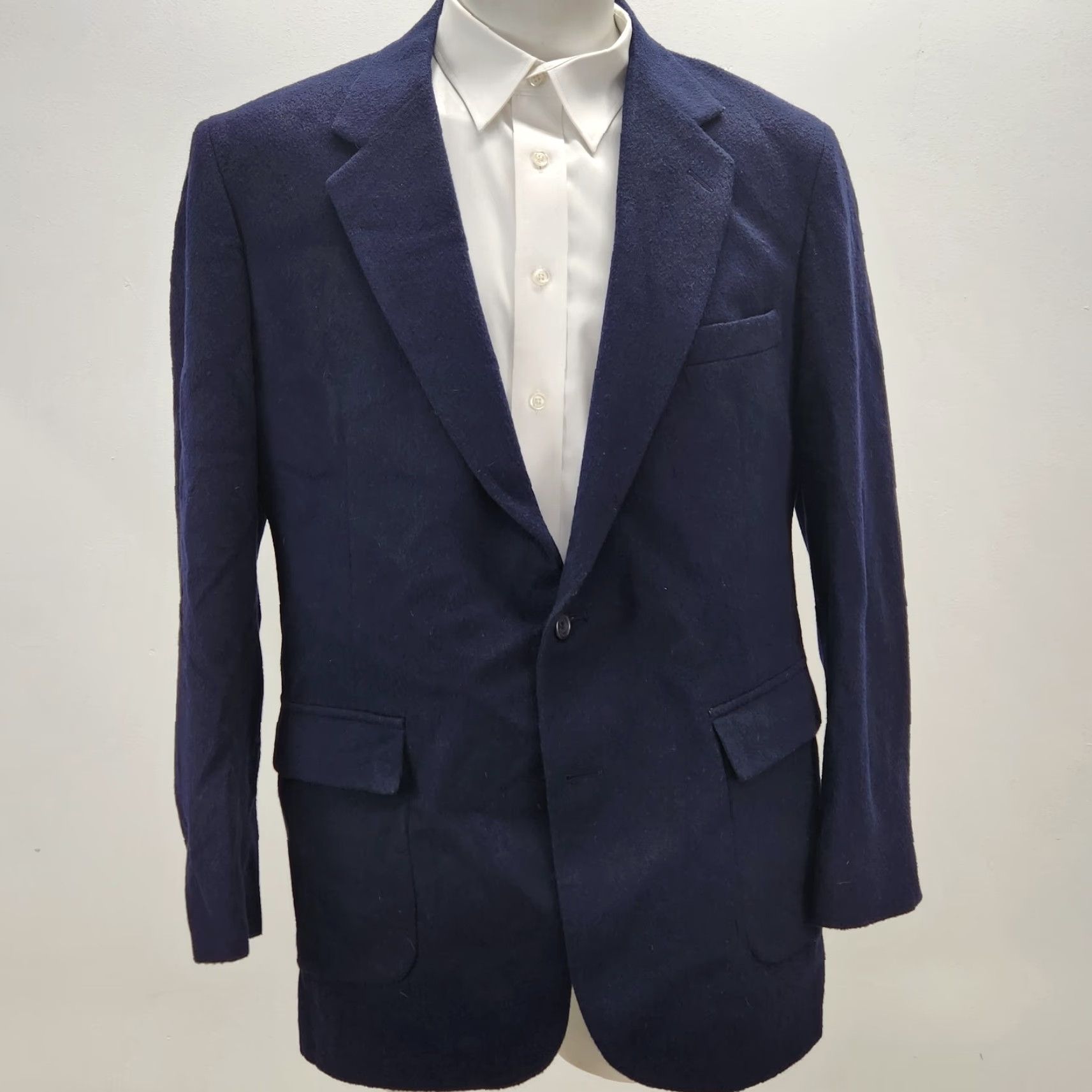 Vintage VINTAGE Nova Fides Blazer Jacket Men 46L Blue Cashmere Wool Lined Stylish 80s 90s City Designer Blazer Mens Size 46R - 5 Thumbnail