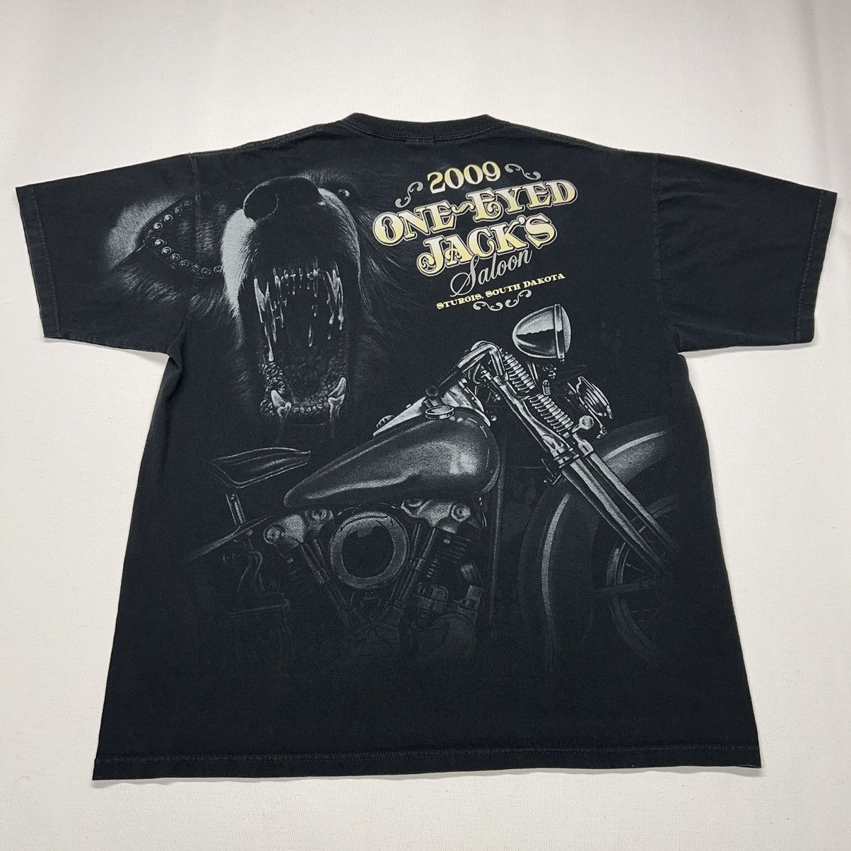 Vintage Motorcycle Saloon Tee Shirt Black Bear One Eyed Jacks Biker Size US XL / EU 56 / 4 - 8 Thumbnail