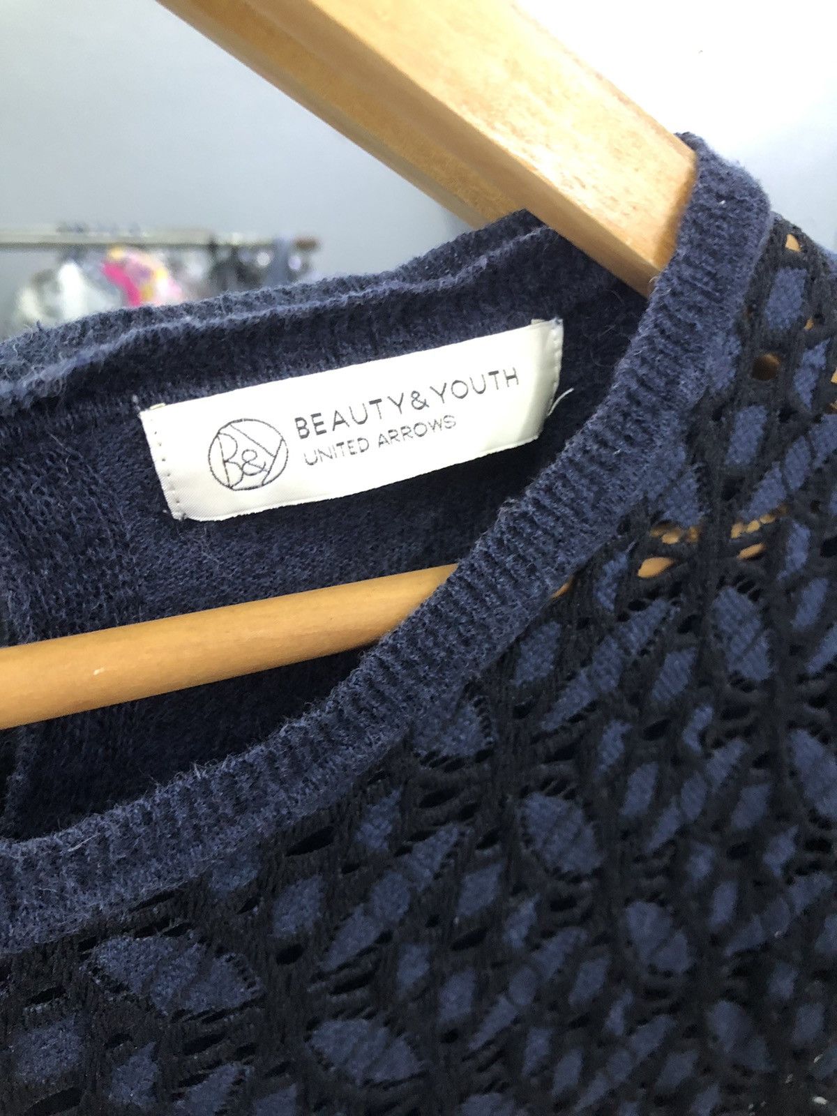Japanese Brand Beauty & Youth Lace Knit Navy Top Size XS / US 0-2 / IT 36-38 - 3 Thumbnail