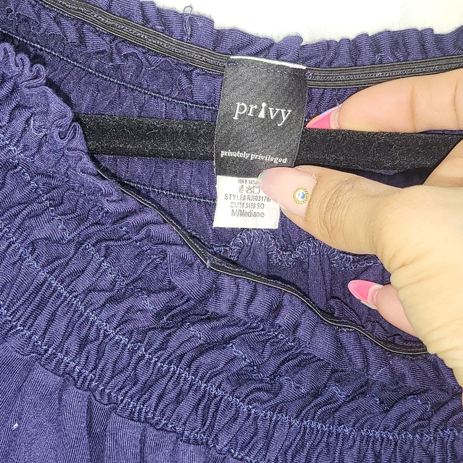 Other Privy Navy Off Shoulder Romper w/ Drawstring Sides M Size 32" / US 10 / IT 46 - 4 Thumbnail