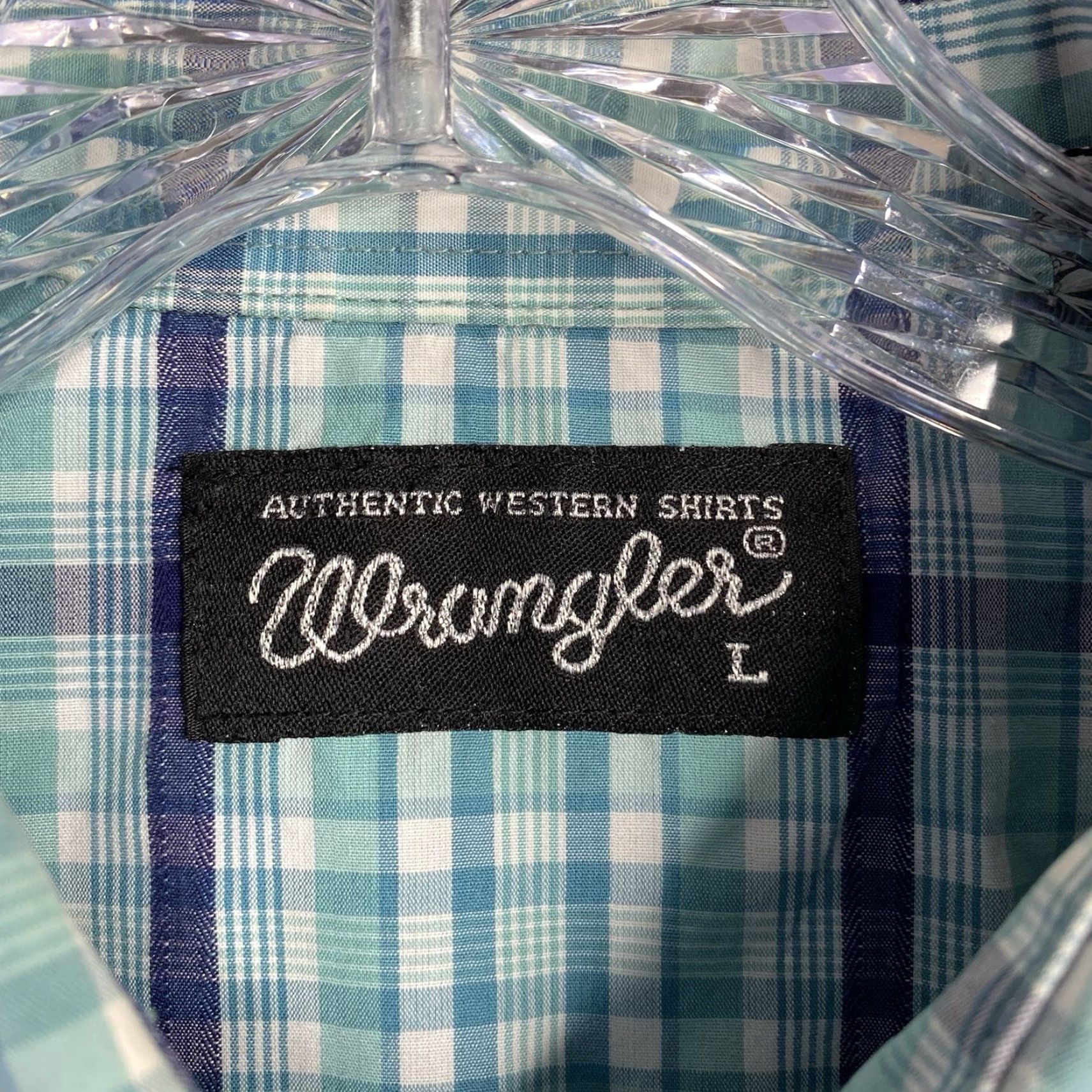 Wrangler Wrangler Pearl Snap Shirt Mens L Blue Plaid Western Long Sleeve Chest Pockets Vintage: No Size US L / EU 52-54 / 3 - 4 Thumbnail