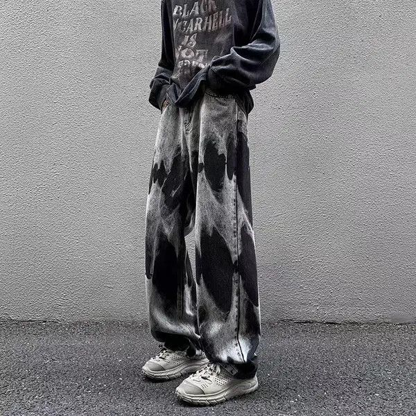 VIBE Vintage tie-dye black and gray loose-fit straight-leg jeans Size US 32 / EU 48 - 1 Thumbnail
