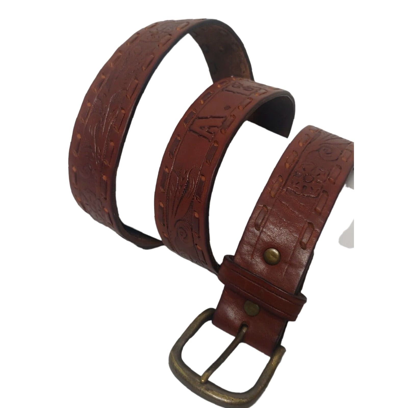 American Eagle Outfitters VINTAGE American Eagle Leather Belt Unisex Adjustable Floral Boho Up to 35 inches Brown Size ONE SIZE - 2 Thumbnail