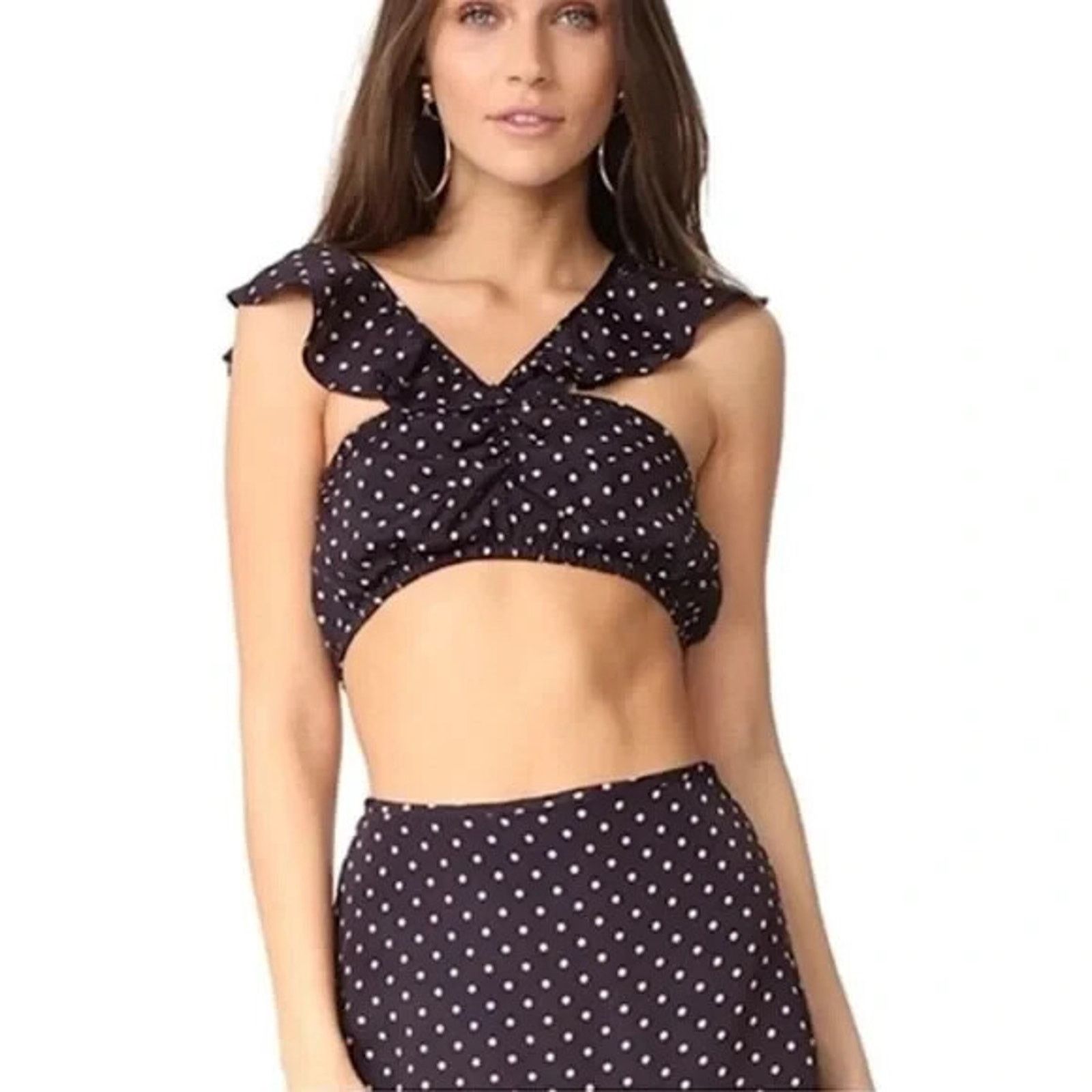 Other New w/Tag For Love and Lemons Navy Polka Dot Crop Top Small Size S / US 4 / IT 40 - 2 Thumbnail