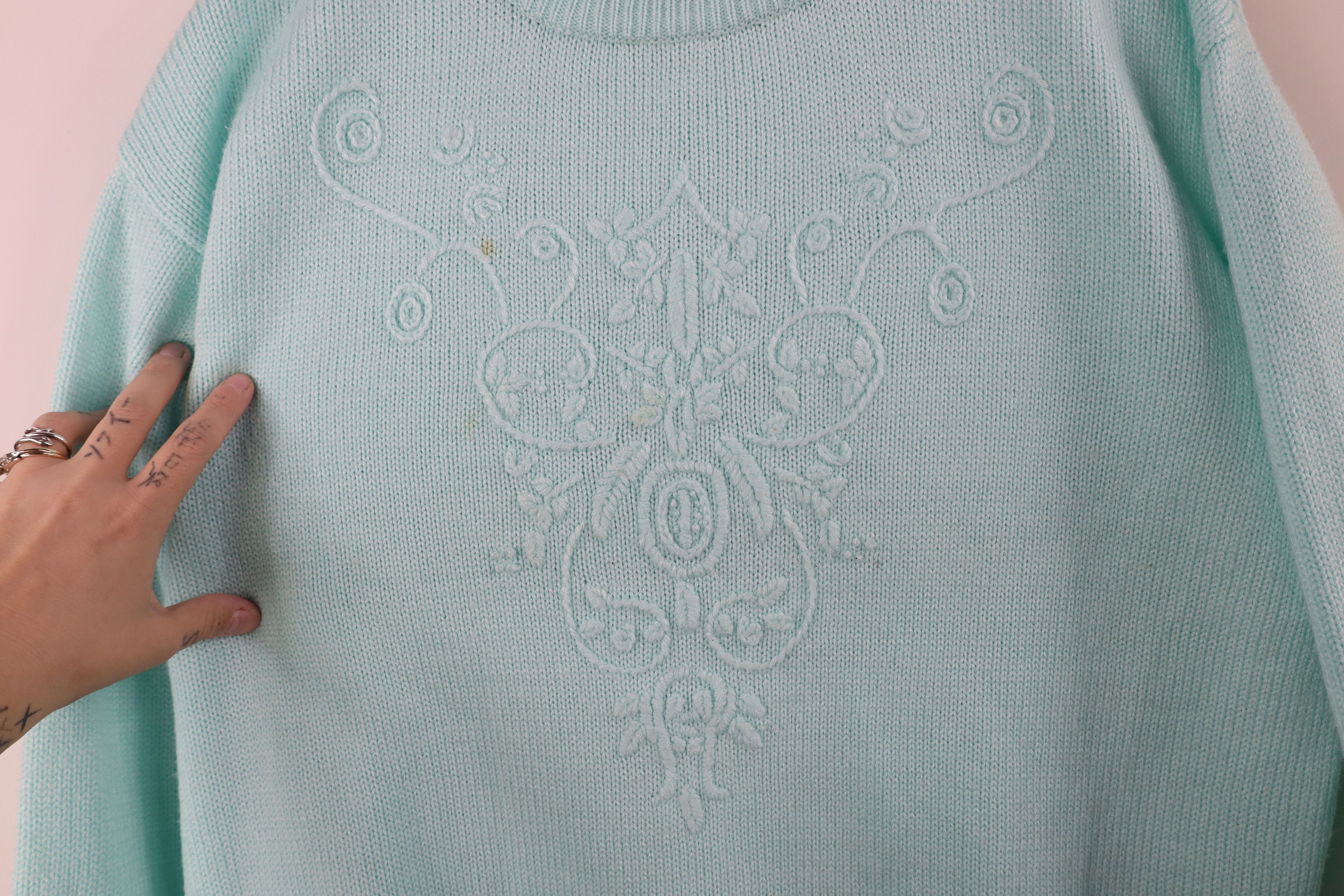 Vintage Vintage 90s Streetwear Embroidered Flower Knit Sweater Size XXL / US 16-18 / IT 52-54 - 4 Thumbnail