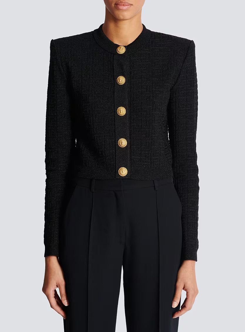 Balmain o1s1wg111225 Labyrinth Knit Cardigan in Black Size L / US 10 / IT 46 - 4 Thumbnail