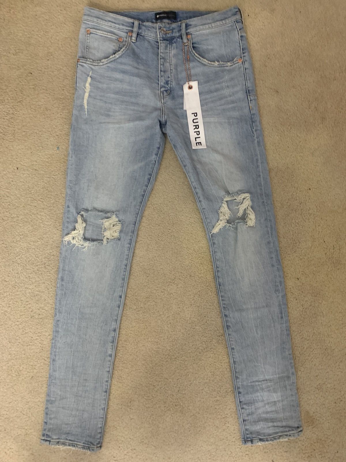 PURPLE BRAND P002 Repair Drop-fit Skinny Jeans - Light Indigo