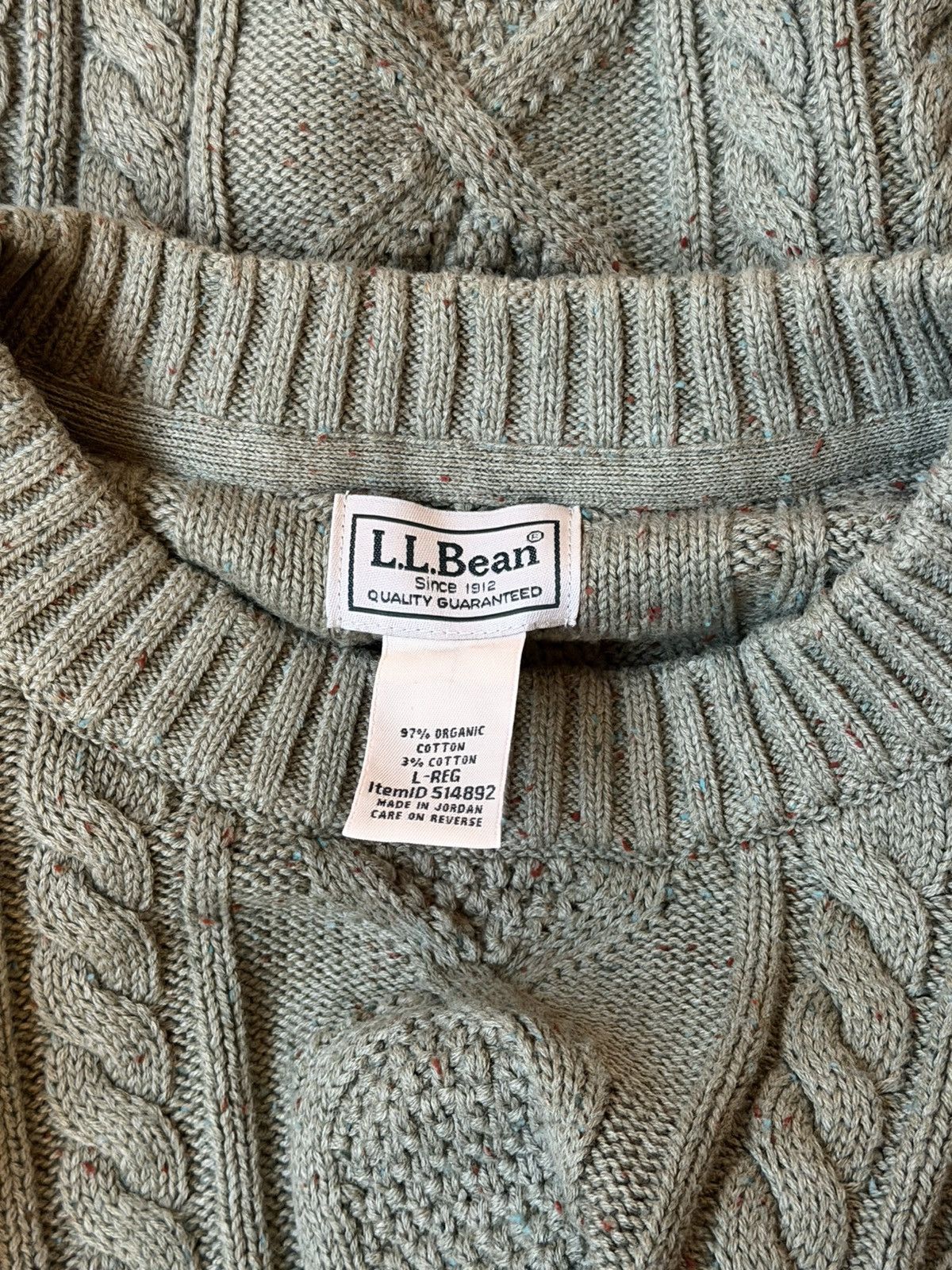 L.L. Bean Pale Green Heritage Knit Cable Fisherman’s Sweater Size US L / EU 52-54 / 3 - 3 Thumbnail