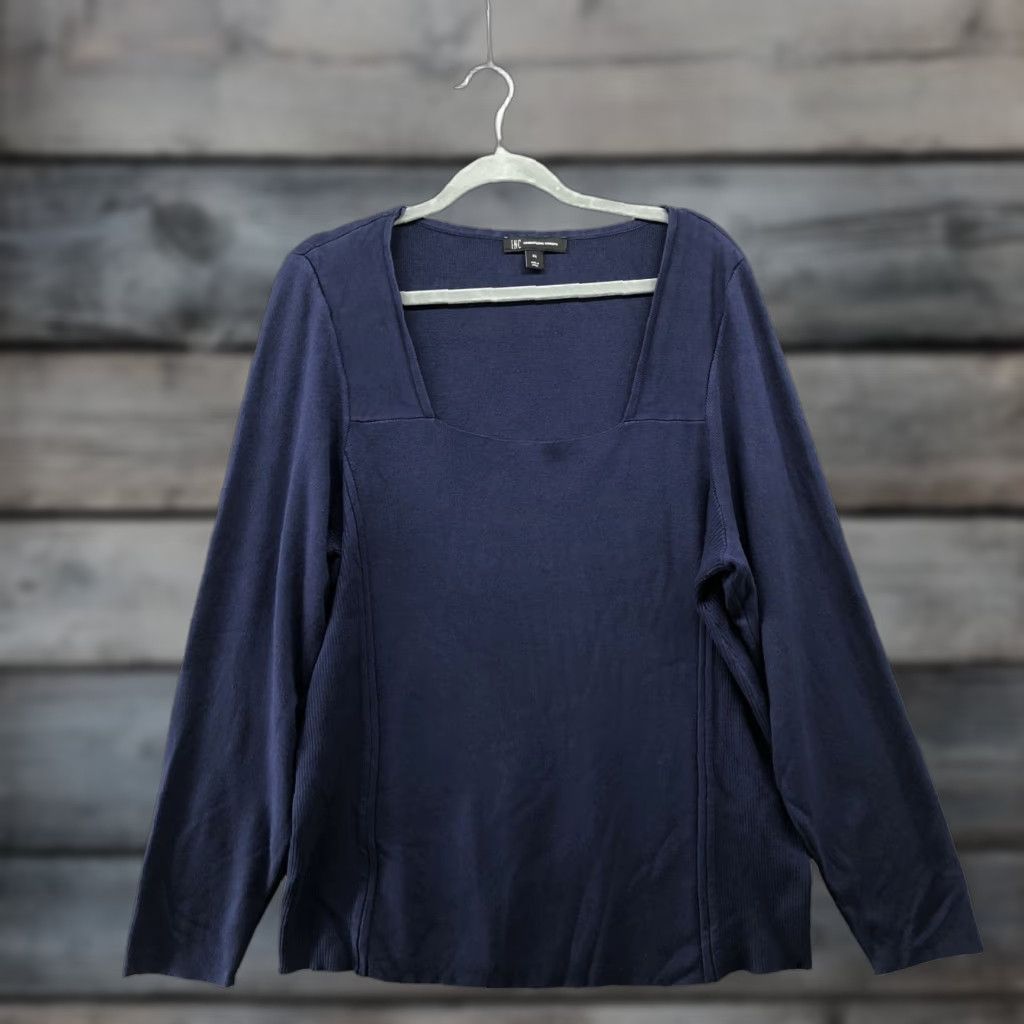 Vintage Inc International Concepts Sweater Womens 3X Blue Stretch Knit Square Neck Pullover Long Sleeve Casual Office Wear Size XXL / US 16-18 / IT 52-54 - 1 Thumbnail