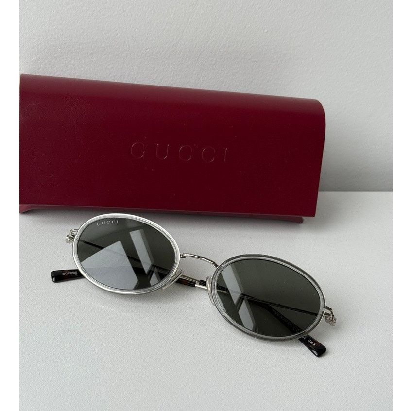 Gucci NEW Gucci GG1980S 003 Silver Oval Sunglasses $545 Size ONE SIZE - 1 Thumbnail