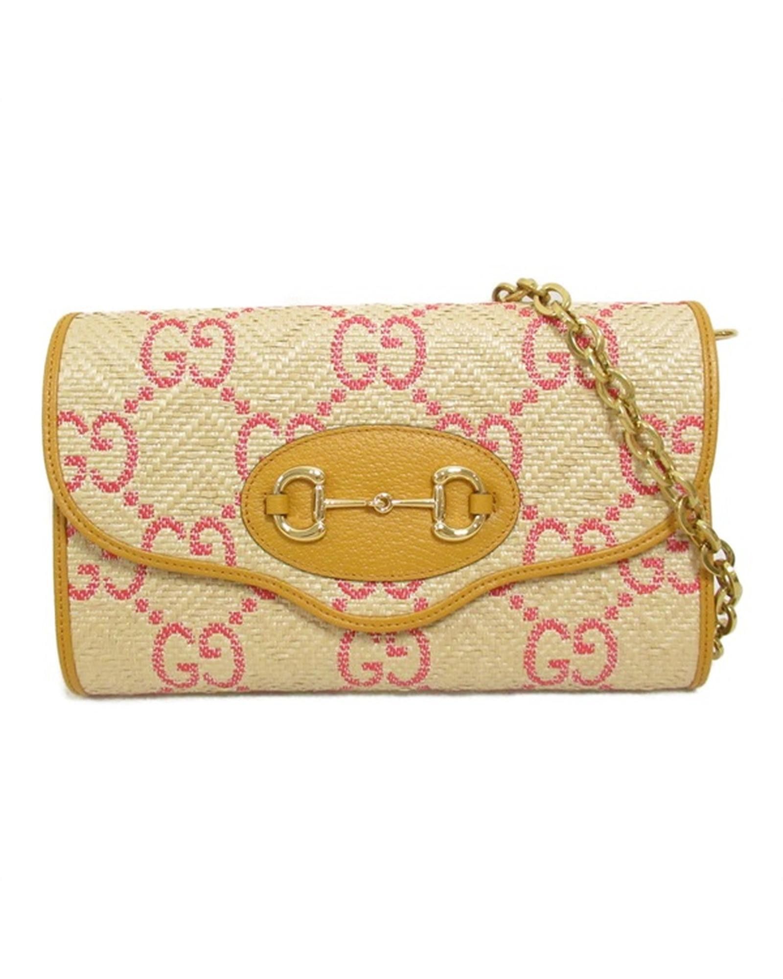 image of Gucci Yellow Raffia Shoulder Bag With Horsebit Detail - Excellent Condition, Women's