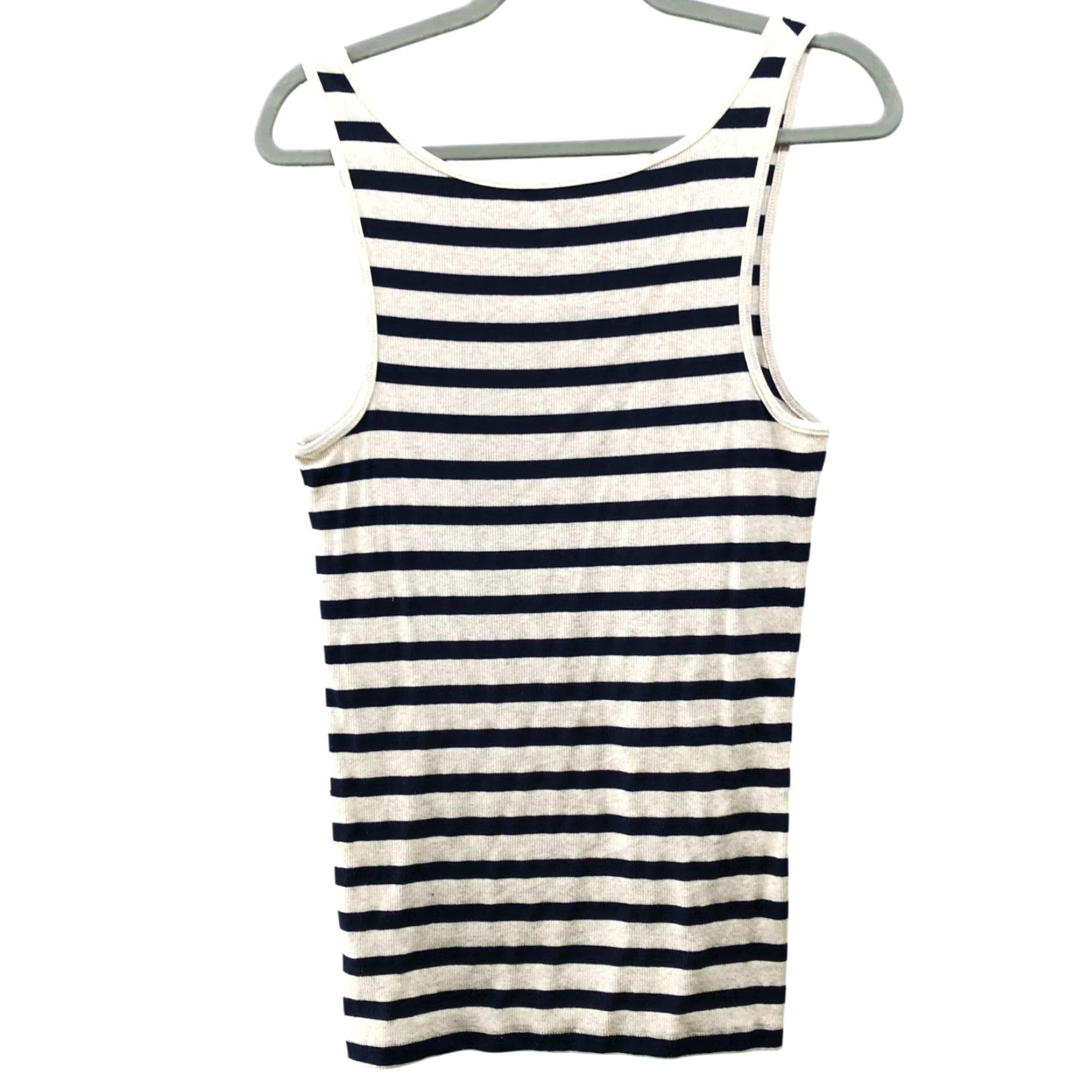 Gap Gap Women's Tank Top L Ivory Navy Striped Cotton Spandex Sleeveless Scoop Neck Summer Casual Size L / US 10 / IT 46 - 2 Thumbnail