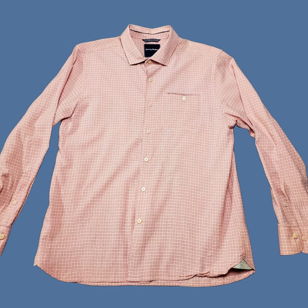 Tommy Bahama Tommy Bahama Mens Large Pink Check Silk Blend Gray Accent Long Sleeve Shirt Size US L / EU 52-54 / 3 - 1 Thumbnail