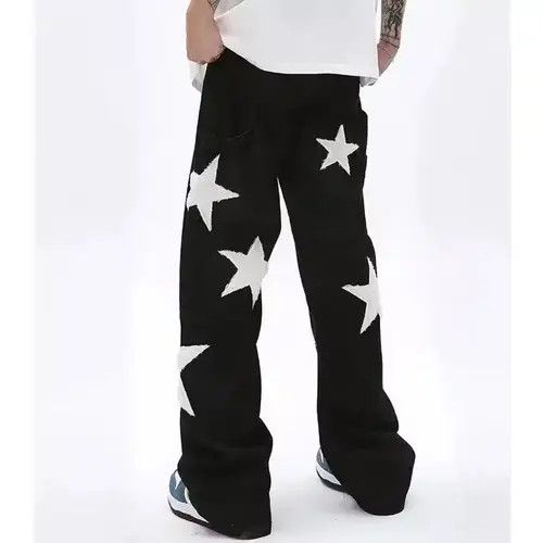Jean Embroidered Star Patchwork Black Carpenter Y2K Pants Size US 32 / EU 48 - 2 Thumbnail