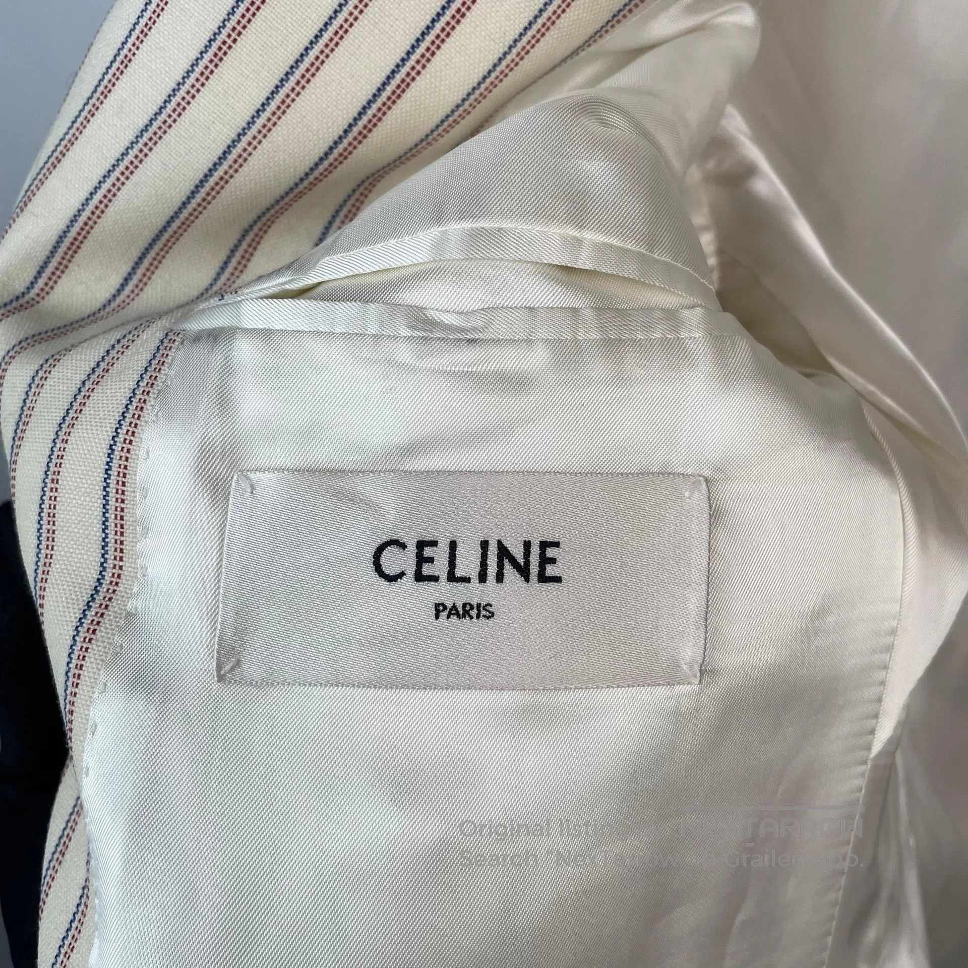 Celine CELINE Beige Double Breasted Striped Wool Suit Jacket| Size S / US 4 / IT 40 - 5 Thumbnail