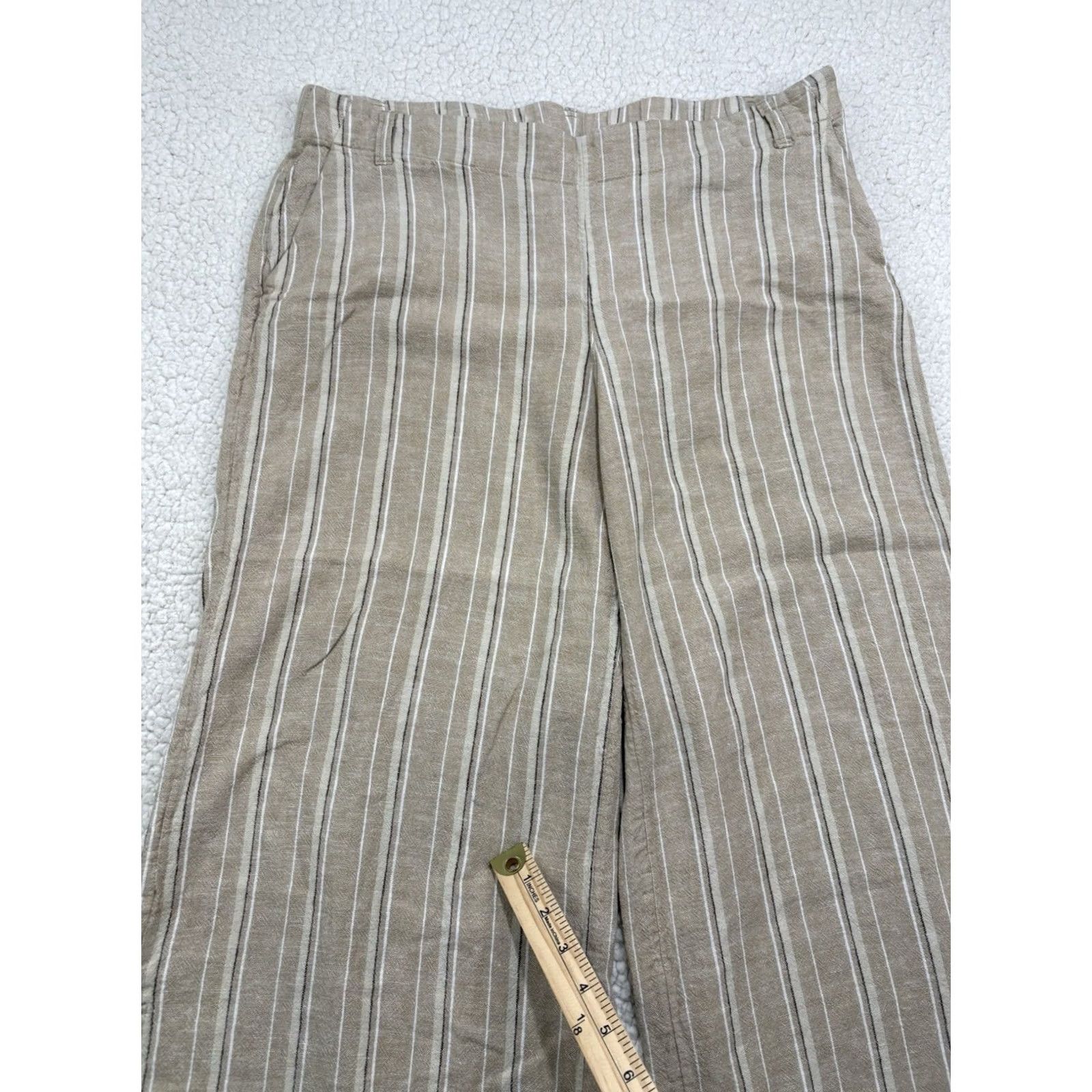 J. Jill J. Jill Pants Womens M Beige Wide Leg Cropped Size Striped Linen Blend Side Zip Elastic Size 32" / US 10 / IT 46 - 2 Thumbnail
