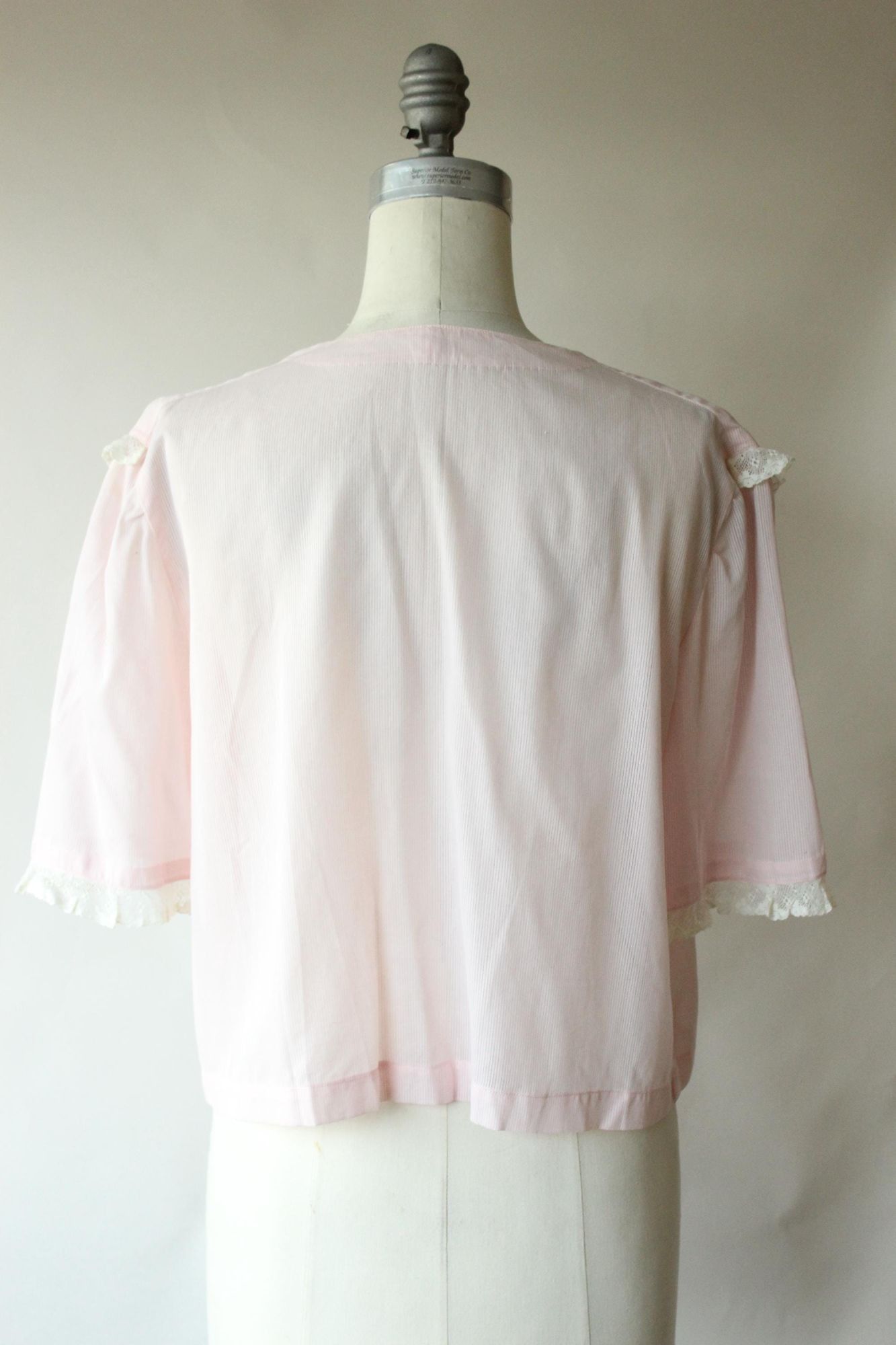 Vintage Vintage 1940s 1950s Bed Jacket, Pale Pink Pinstripes with Pi Size ONE SIZE - 9 Thumbnail