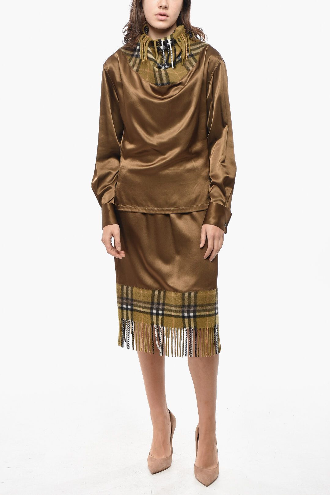 Burberry og1mm1225 Satin Blouse in Brown Size S / US 4 / IT 40 - 4 Thumbnail