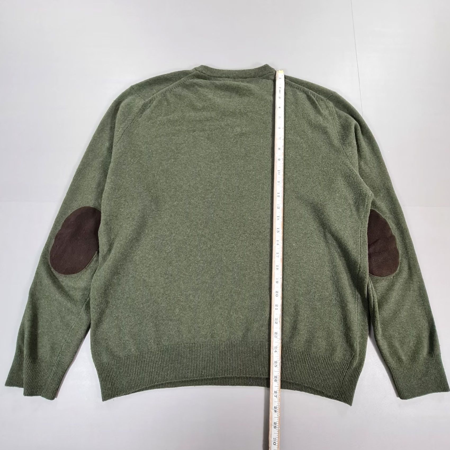 Hackett Hackett Mens Jumper Green Large Merino Wool Knit Crew Neck Long Sleeve Suede Elbow Patches Casual Pullover Vintage: No Pattern Size US L / EU 52-54 / 3 - 6 Thumbnail