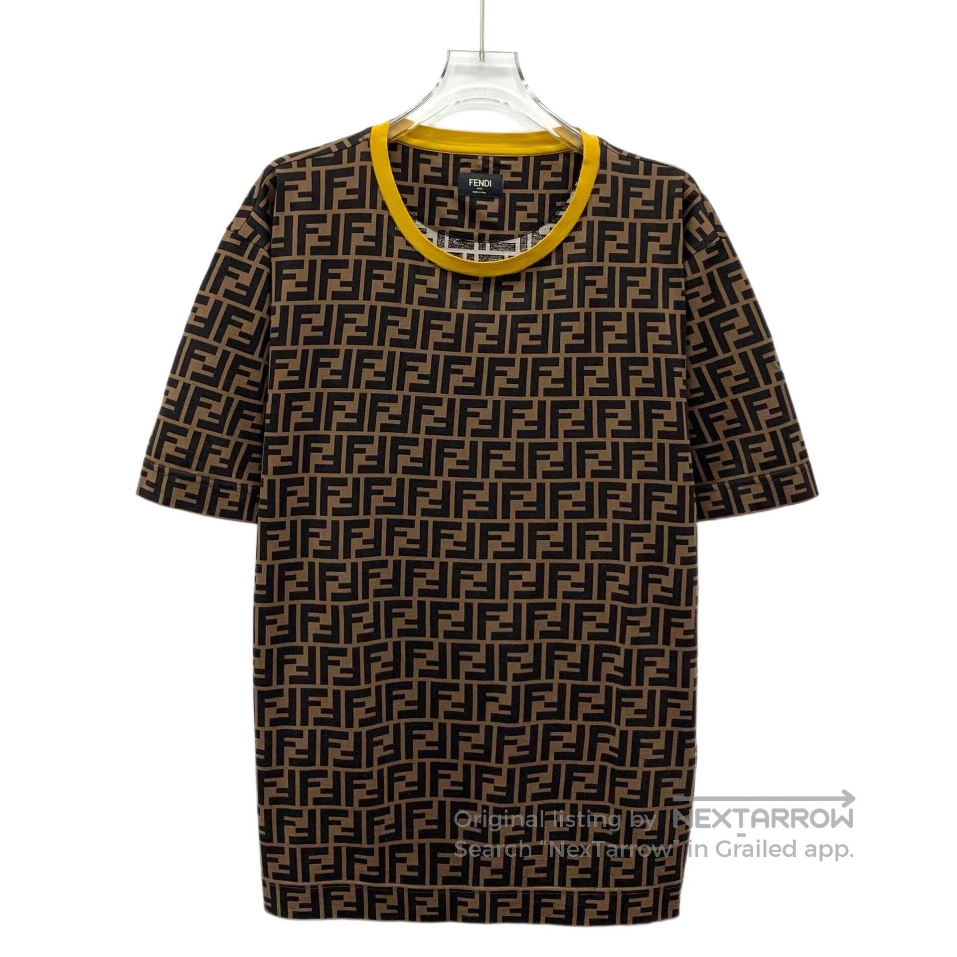 Fendi FENDI Dark Brown Double F Monogram Printed Cotton Crew Nec Size US L / EU 52-54 / 3 - 1 Thumbnail