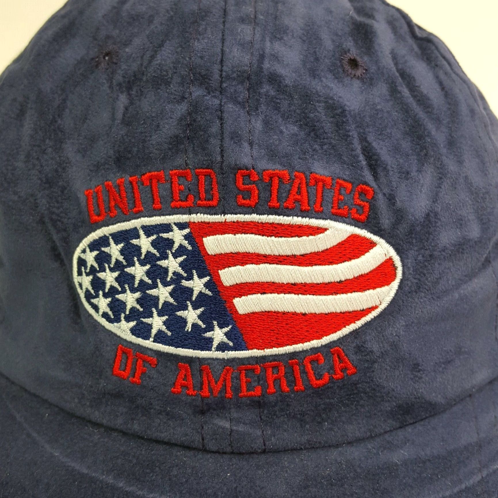Velour VINTAGE United States Of America USA Velour Flag Snapback Hat Baseball Cap Retro Town Talk Blue Adjustable Hat Mens Size ONE SIZE - 4 Thumbnail