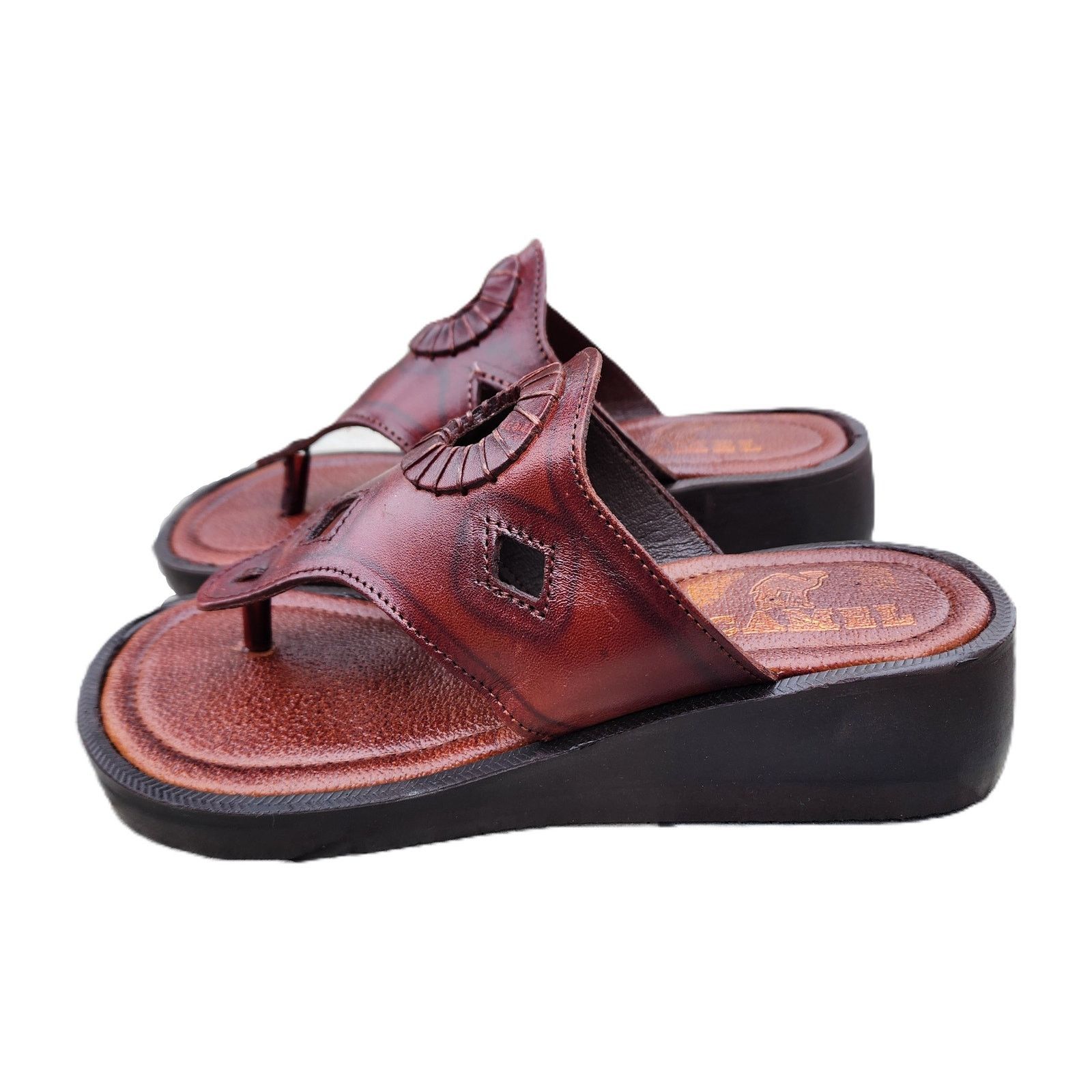 Camel Cleopatra Leather Thong Platform Ancient Egyptian Sandals Size US 6.5 / IT 36.5 - 9 Thumbnail