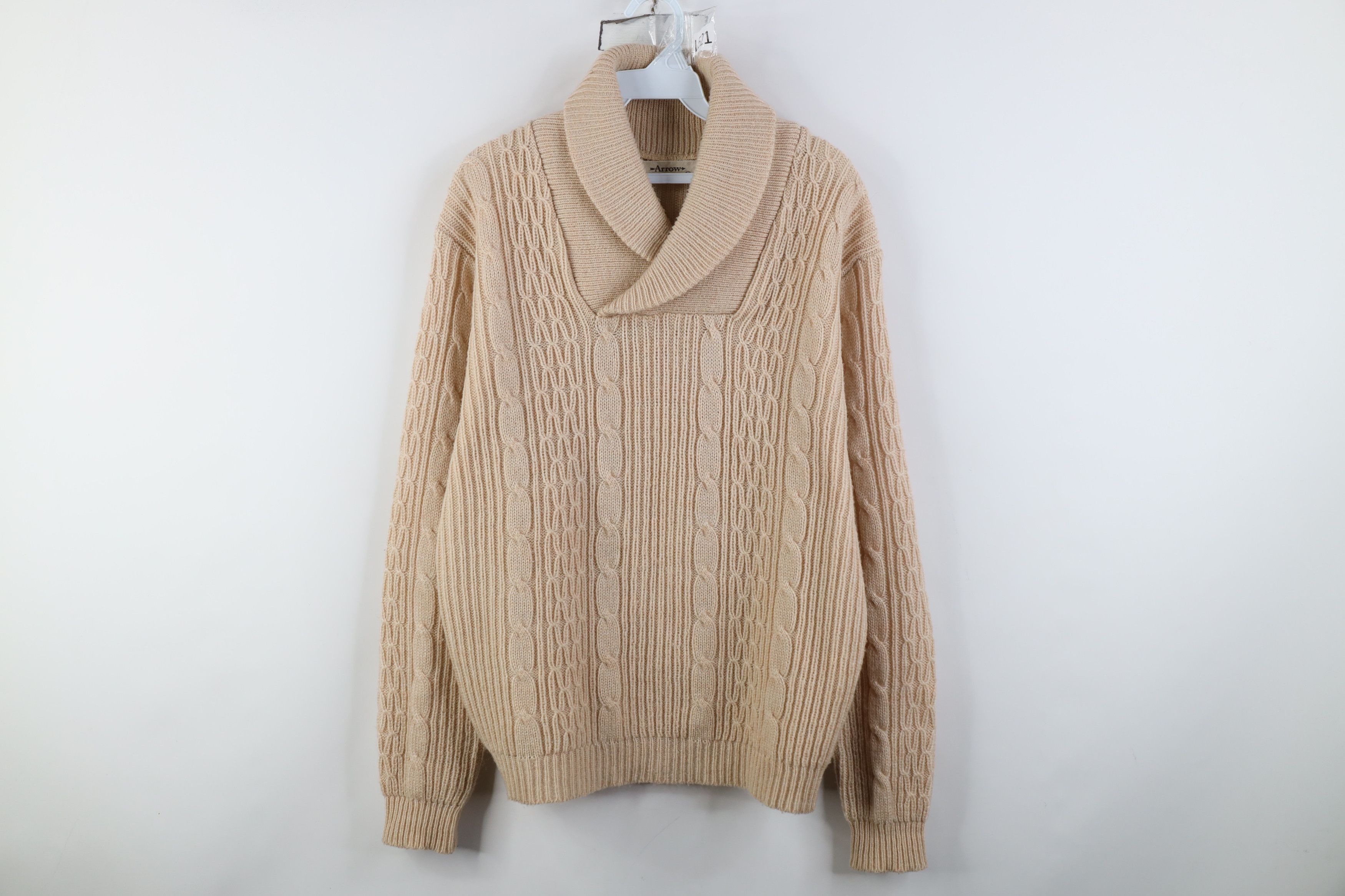 Vintage Vintage 70s Streetwear Cable Knit Fisherman Shawl Sweater Size US XL / EU 56 / 4 - 1 Thumbnail