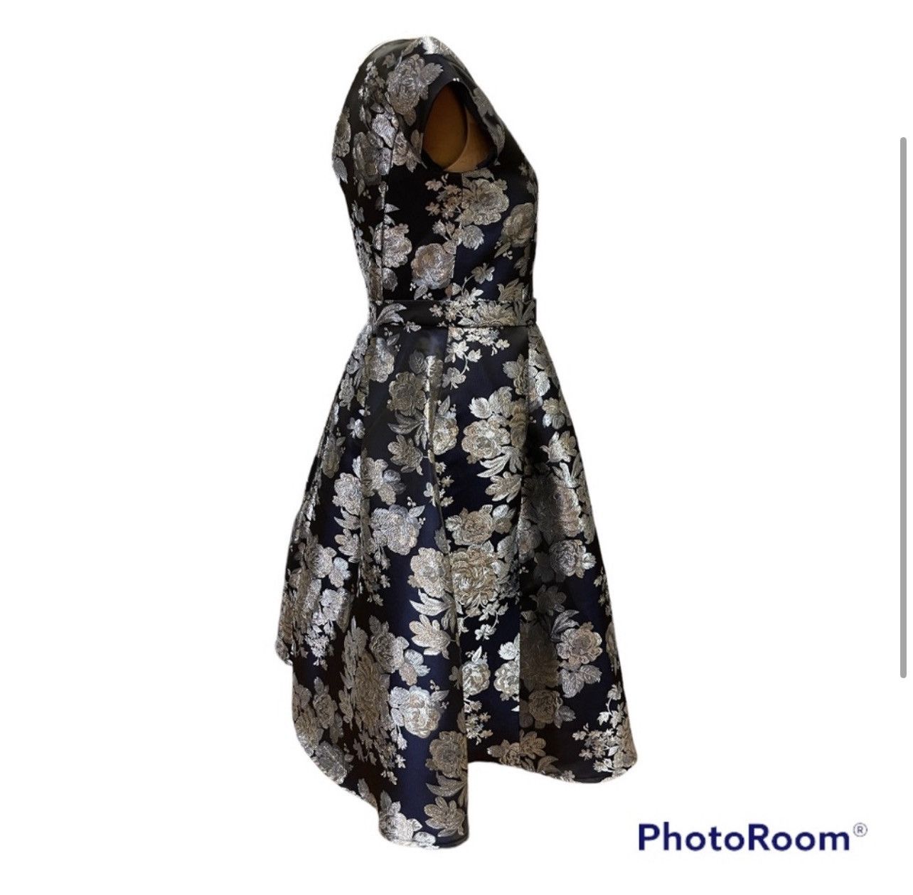 Metallic Thread Brocade Cocktail Dress