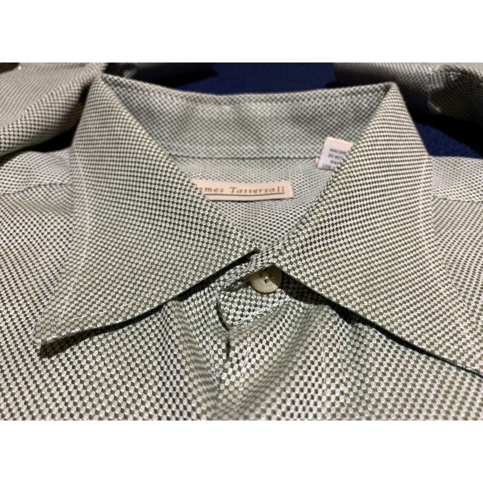 Vintage VINTAGE James Tattersall Dress Shirt Long Sleeve Men Large Green Classic Mens Size 42R - 4 Thumbnail