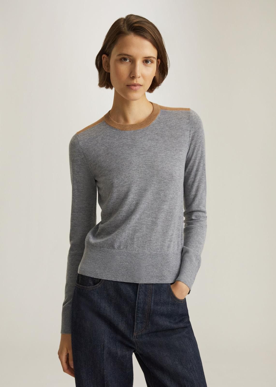Loro Piana o1srvl11e1224 Grassmoor Crewneck Sweater in Grey & Brown Size M / US 6-8 / IT 42-44 - 2 Thumbnail