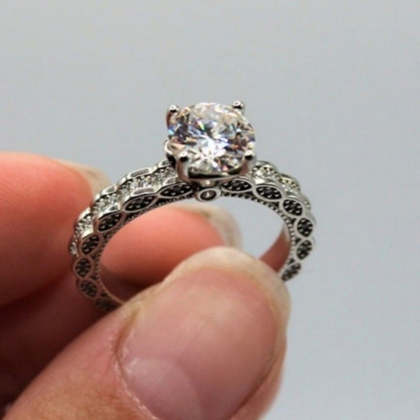 Other 2 Ct Moissanite Ring Rhodium Plated 925 Sterling Silver 6 Size ONE SIZE - 4 Thumbnail