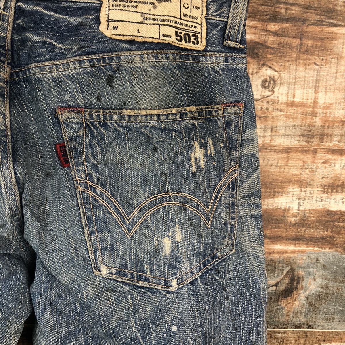 Edwin DLL Edwin Blue Stripe Distressed Denim Pants #C006 Size US 31 - 19 Thumbnail