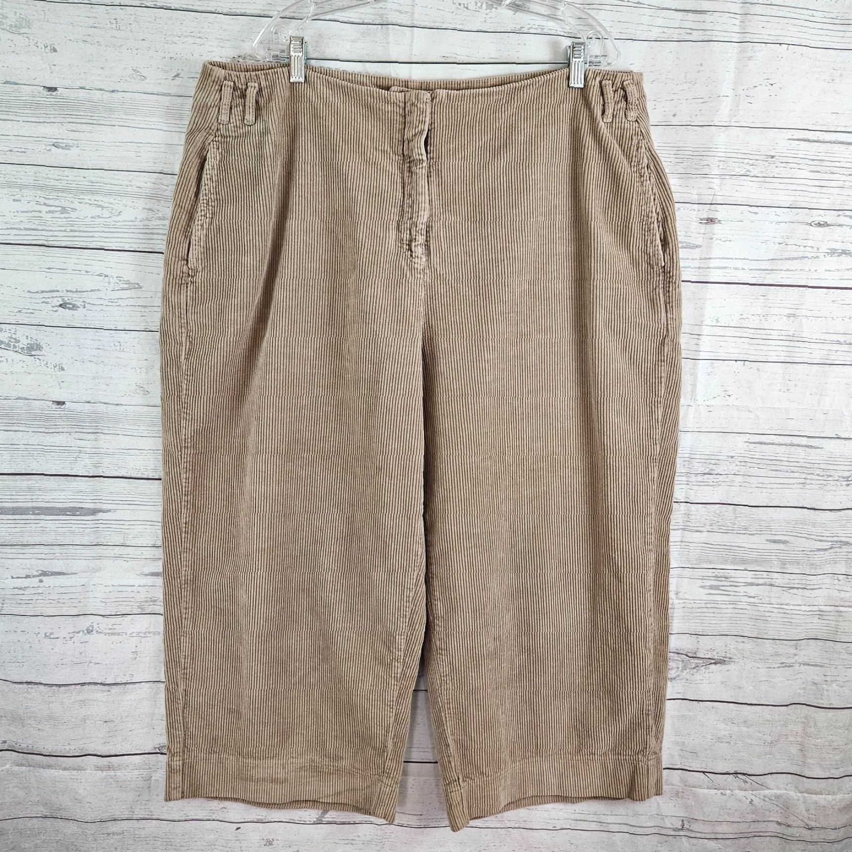Vintage Poetry Womens Wide Leg Corduroy Pants Cropped Sz 18 Tan Cotton High Rise Size 40" / US 18 - 2 Thumbnail