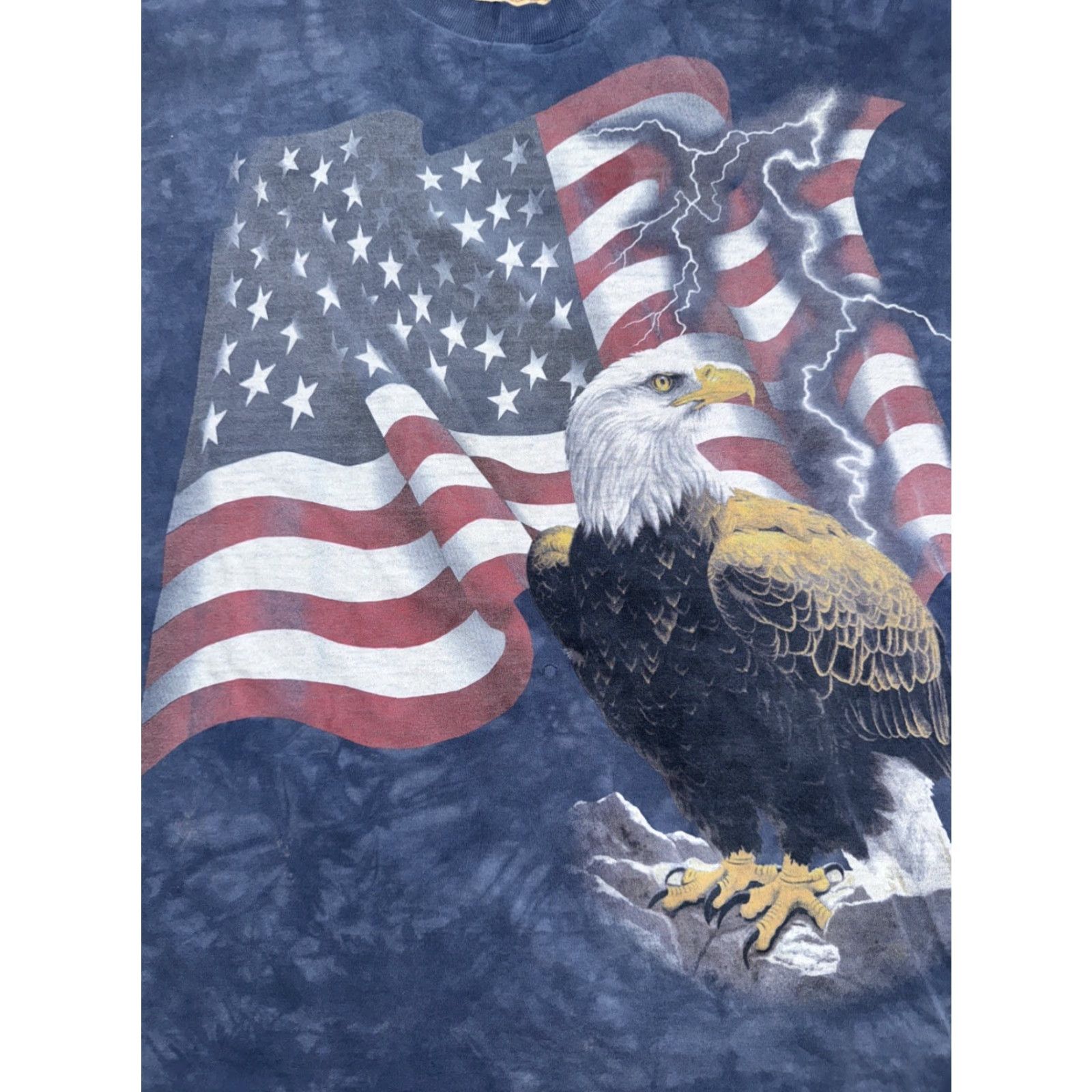 The Mountain VINTAGE The Mountain Bald Eagle American Flag T-Shirt Men’s 2XL Blue 100% Cotton USA 90s Graphic Print Shirt Mens Size US XXL / EU 58 / 5 - 2 Thumbnail