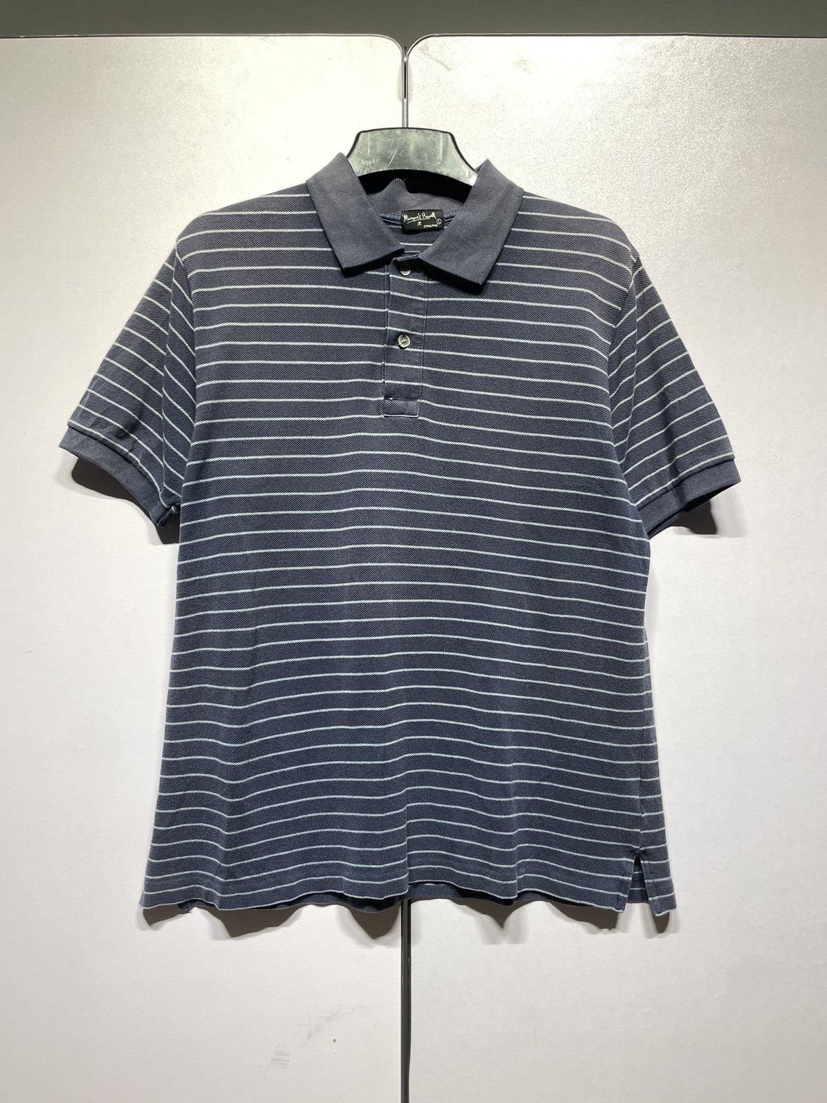 Designer × Margaret Howell × Vintage Vtg 90's Margaret Howell Blue Stripe Polo Made in Japan Size US L / EU 52-54 / 3 - 2 Thumbnail