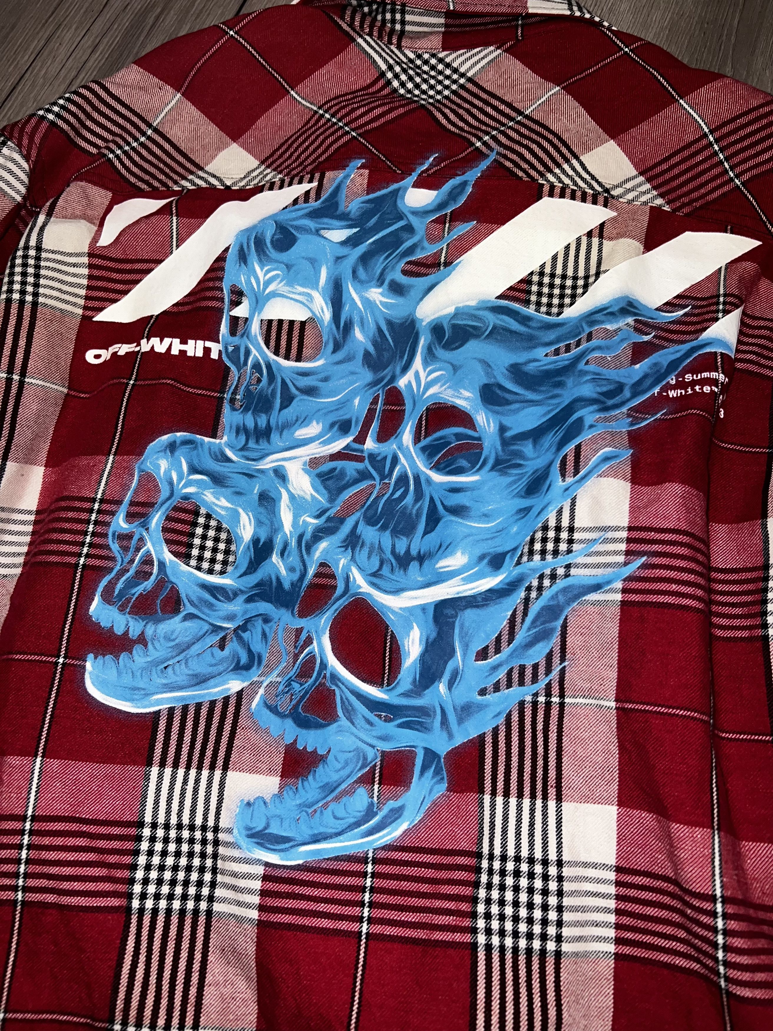 Off-White Skull Print 2019 Red Linen Checkered Jacket Size US XXL / EU 58 / 5 - 2 Thumbnail