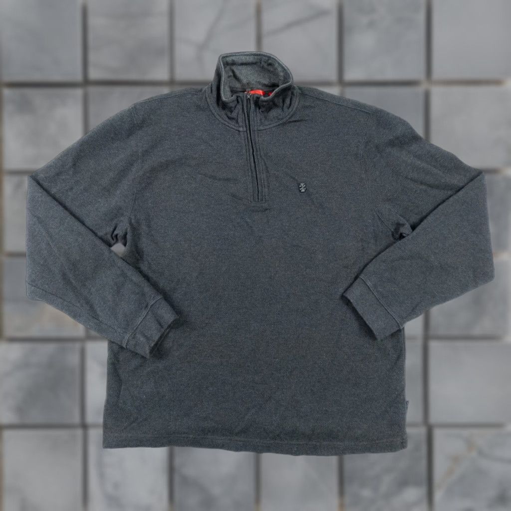 Izod IZOD Men's Sweater XL Gray Quarter Zip Pullover Long Sleeve Mock Neck Casual Preppy Size US XL / EU 56 / 4 - 1 Thumbnail