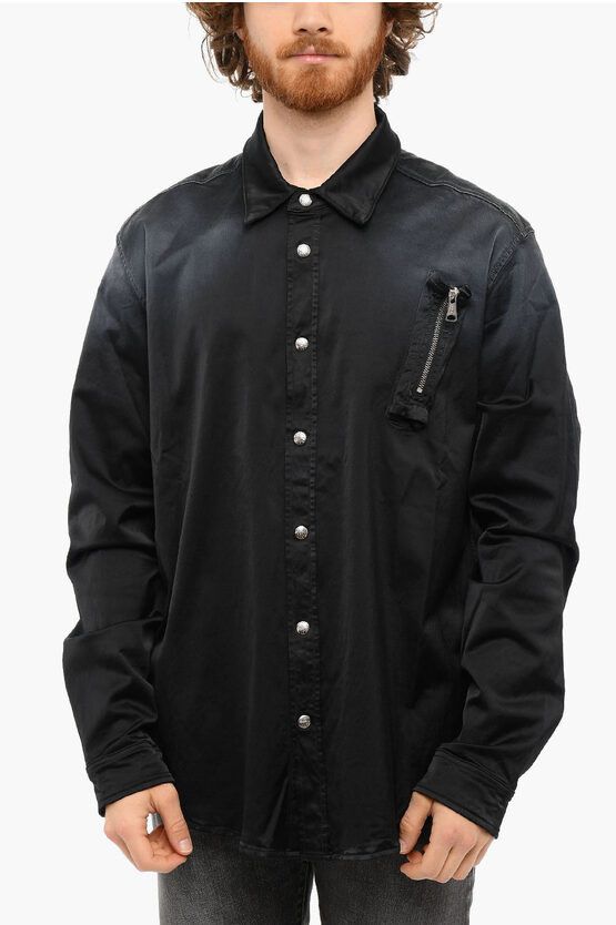 image of Diesel Long Sleeved S-Tuyman Shirt With Snap Buttons in Black, Men's (Size XS)