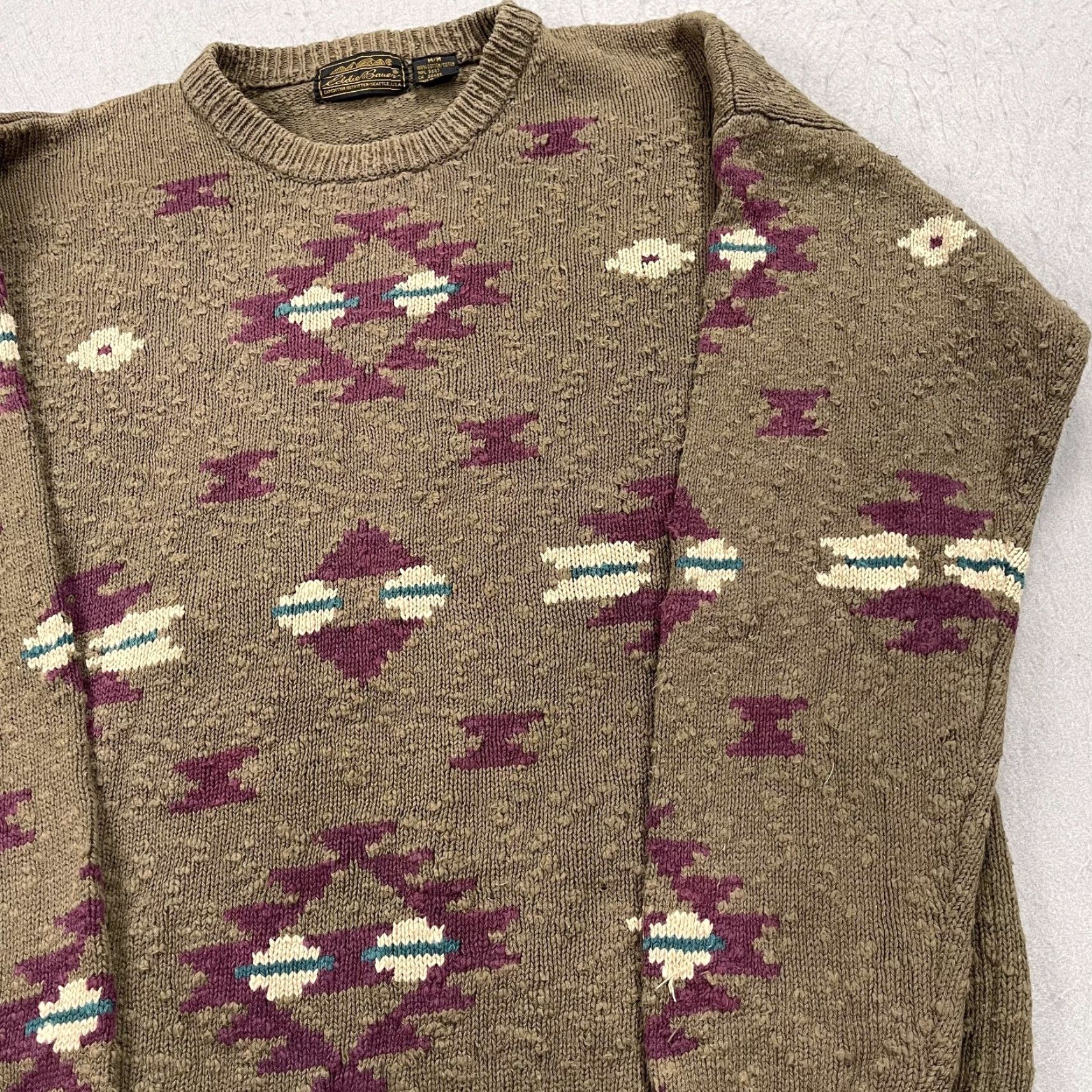 Eddie Bauer VINTAGE Eddie Bauer Sweater Mens M Brown Aztec Grandpa Crewneck Knit 90s Geometric Pullover Winter Fall 90s Mens Size US M / EU 48-50 / 2 - 3 Thumbnail