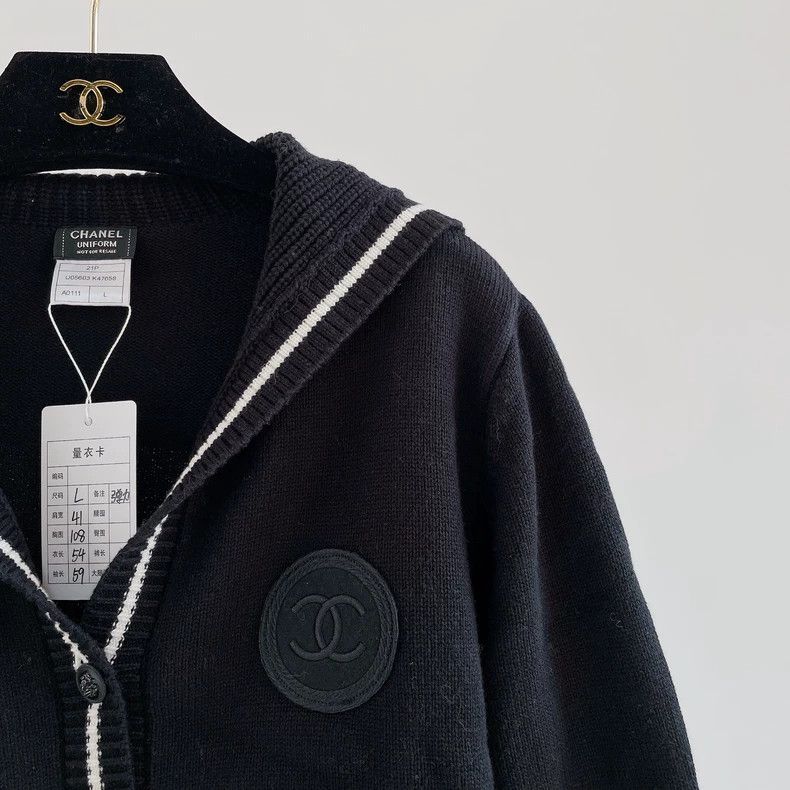 Chanel Chanel Black navy collar knitted cardigan jacket 2504-Nexta Size L / US 10 / IT 46 - 3 Thumbnail