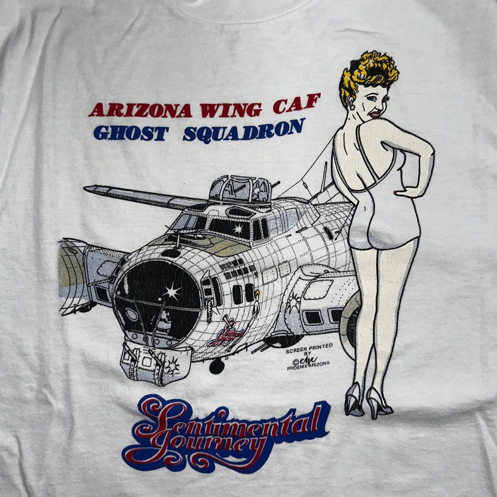 Fruit Of The Loom VINTAGE Fruit of the Loom T-Shirt Crew Neck Short Sleeve White XL Men 70s 80s 90s Arizona Wing Caf Ghost Squadron Graphic Print Size US XL / EU 56 / 4 - 2 Thumbnail