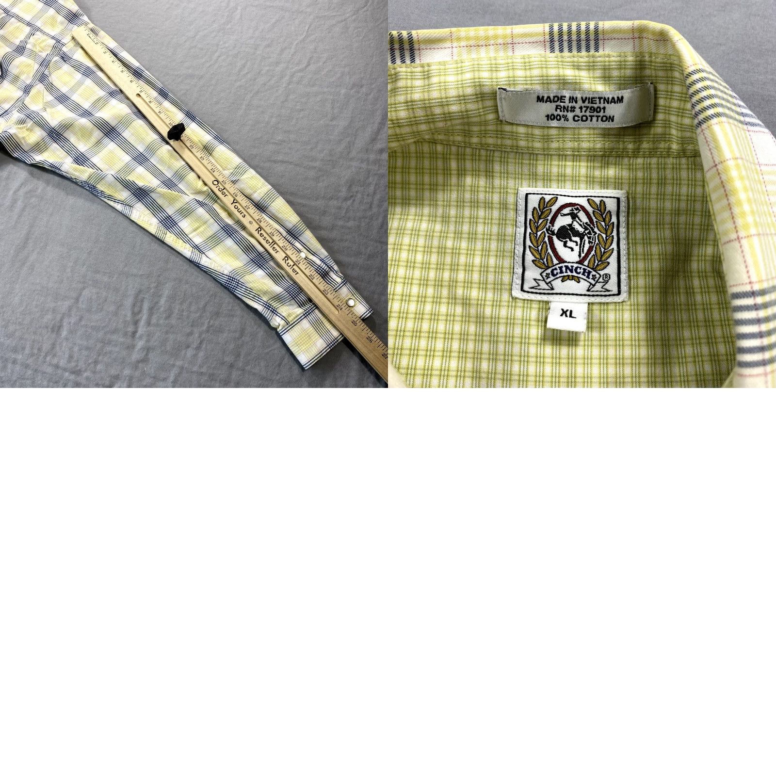 Vintage Cinch Shirt Mens XL Blue Yellow White Pearl Snap Cowboy Western Casual Plaid Cotton Button-Up Collared 3 Pocket SX? Size US XL / EU 56 / 4 - 8 Thumbnail