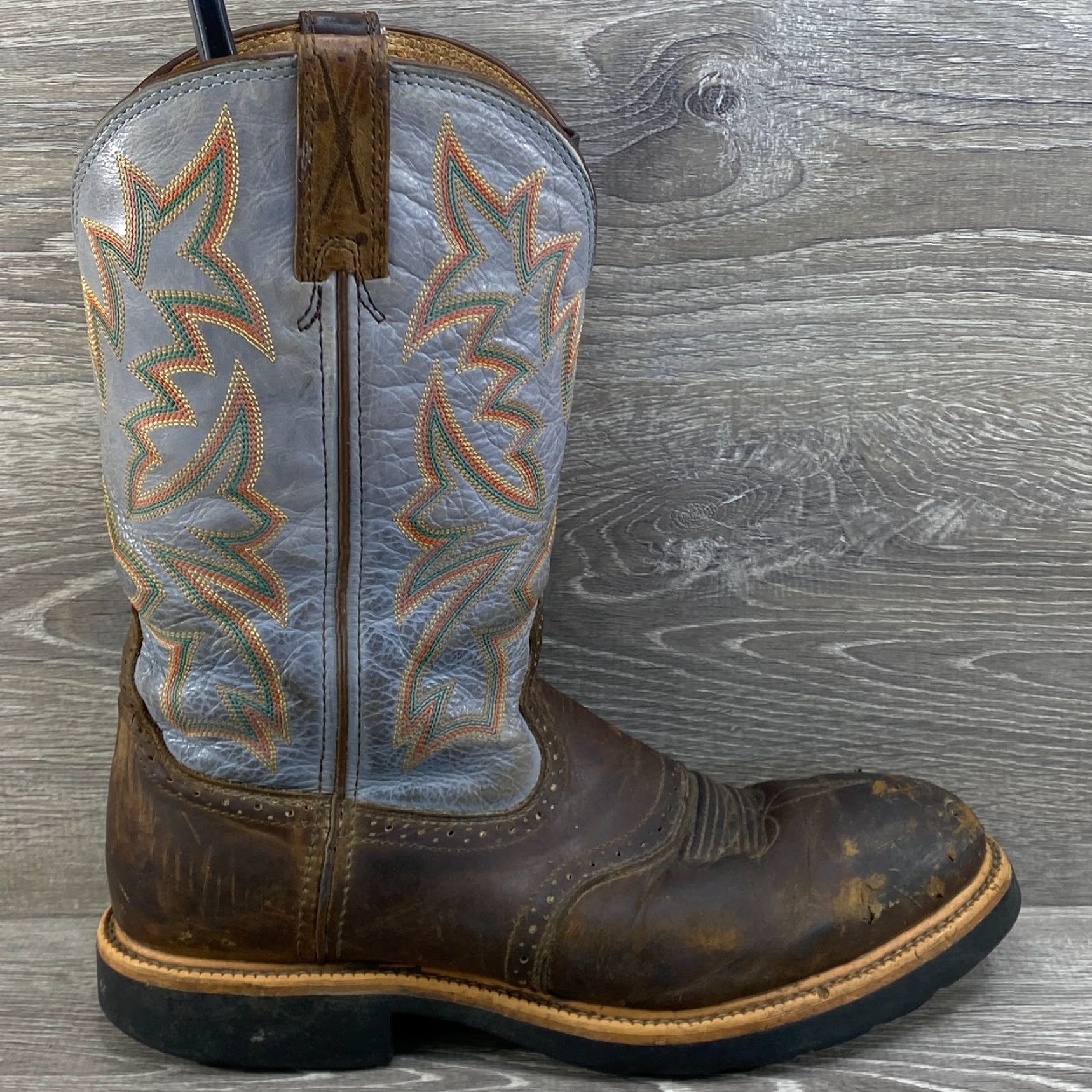 Twisted X Twisted X Mens 10.5 D Brown Blue Leather Cowboy Boots Steel Toe Western Work Size US 11 / EU 44 - 2 Thumbnail