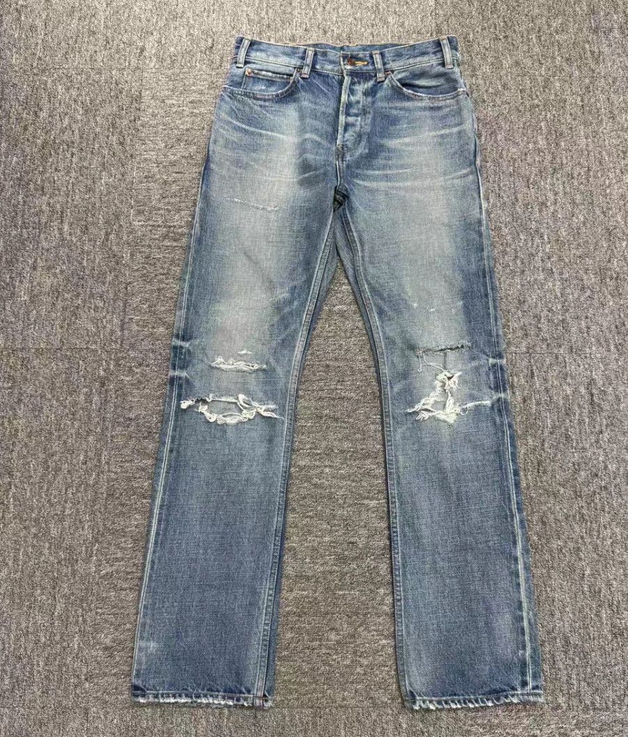 Celine CELINE Brushed Blue Washed Straight Destroyed Denim Pants Size US 28 / EU 44 - 1 Thumbnail