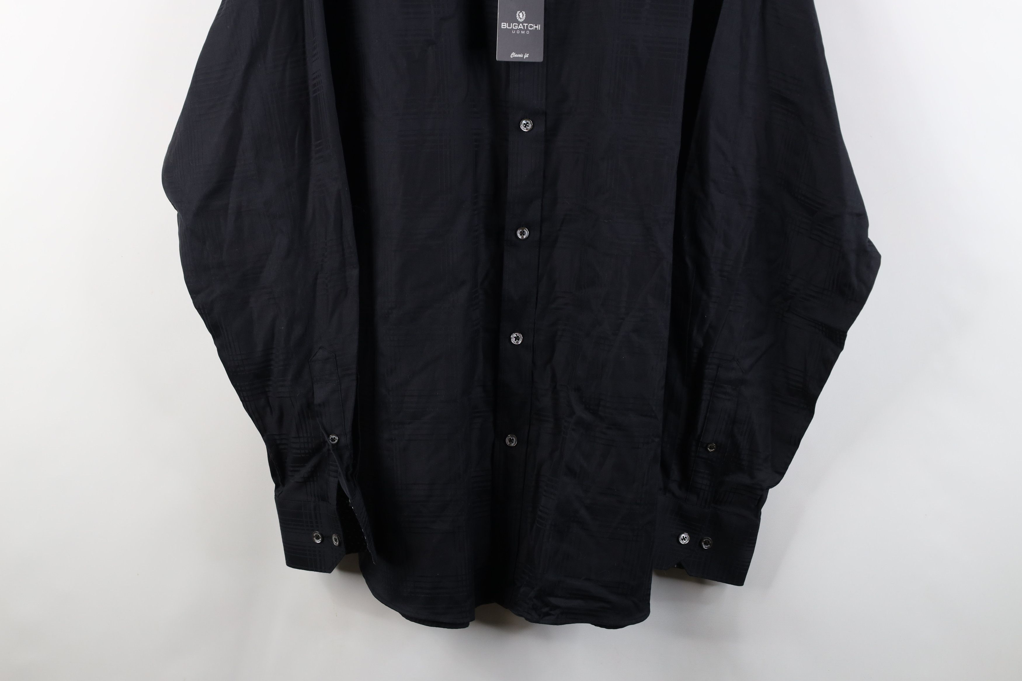 Vintage New Bugatchi Uomo Satin Plaid Collared Button Shirt Black Size US L / EU 52-54 / 3 - 3 Thumbnail
