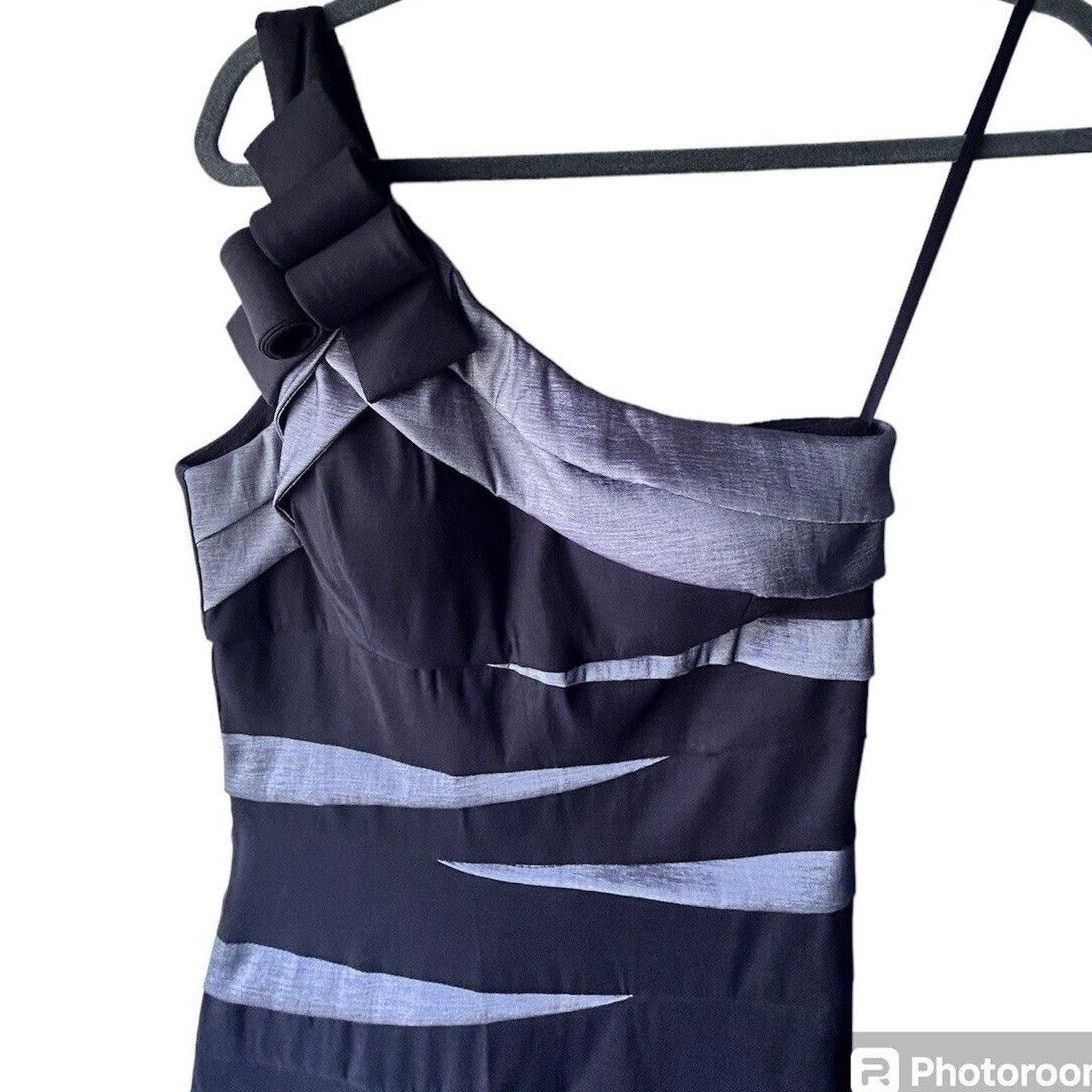 Other Betsy & Adam Black Gray Stretch One Shoulder Mermaid Gown 8 Size M / US 6-8 / IT 42-44 - 4 Thumbnail