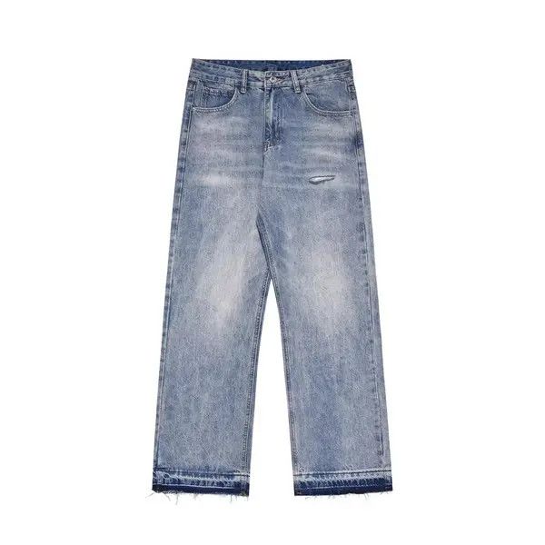 Japanese Brand Men's straight American loose casual washed raw edge jeans Size US 32 / EU 48 - 1 Thumbnail