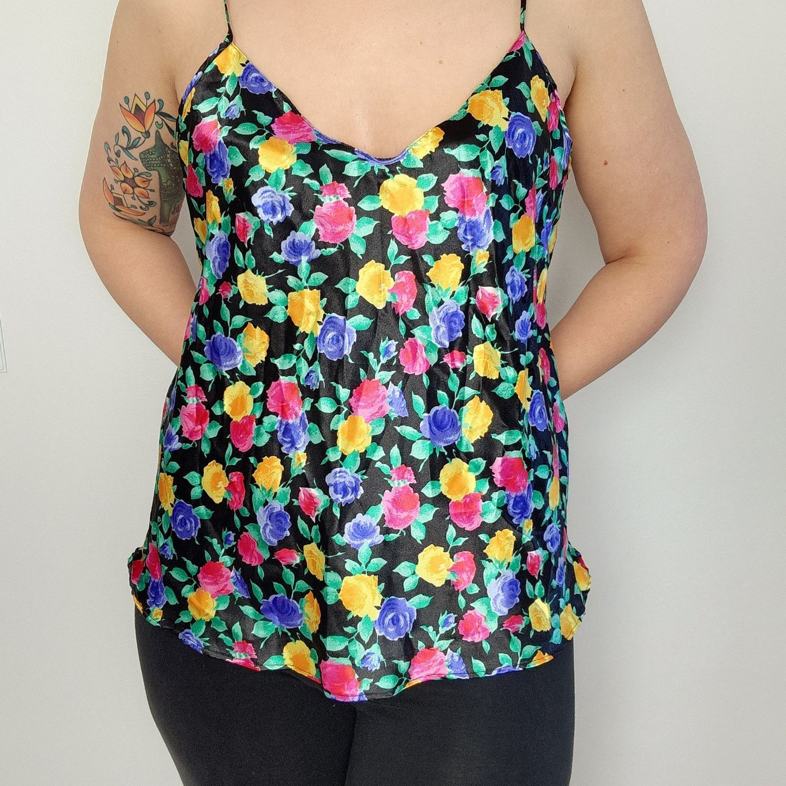 Vintage Vintage Silky Camisole Top Bright Floral Spaghetti Strap L Size L / US 10 / IT 46 - 2 Thumbnail