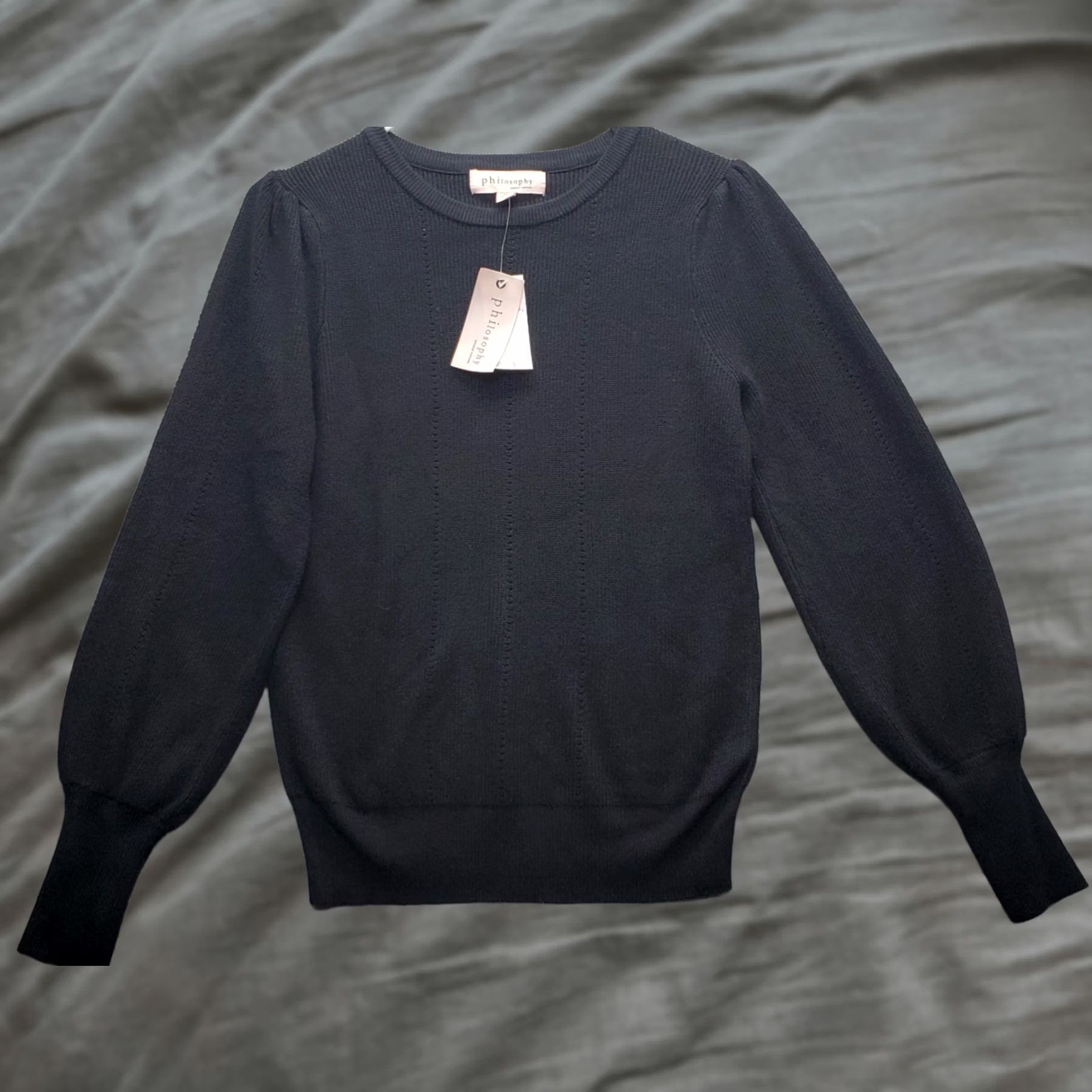 Vintage Philosophy Sweater Womens Small Black Knitted Puff Shoulder Crew Neck Pullover Size S / US 4 / IT 40 - 1 Thumbnail